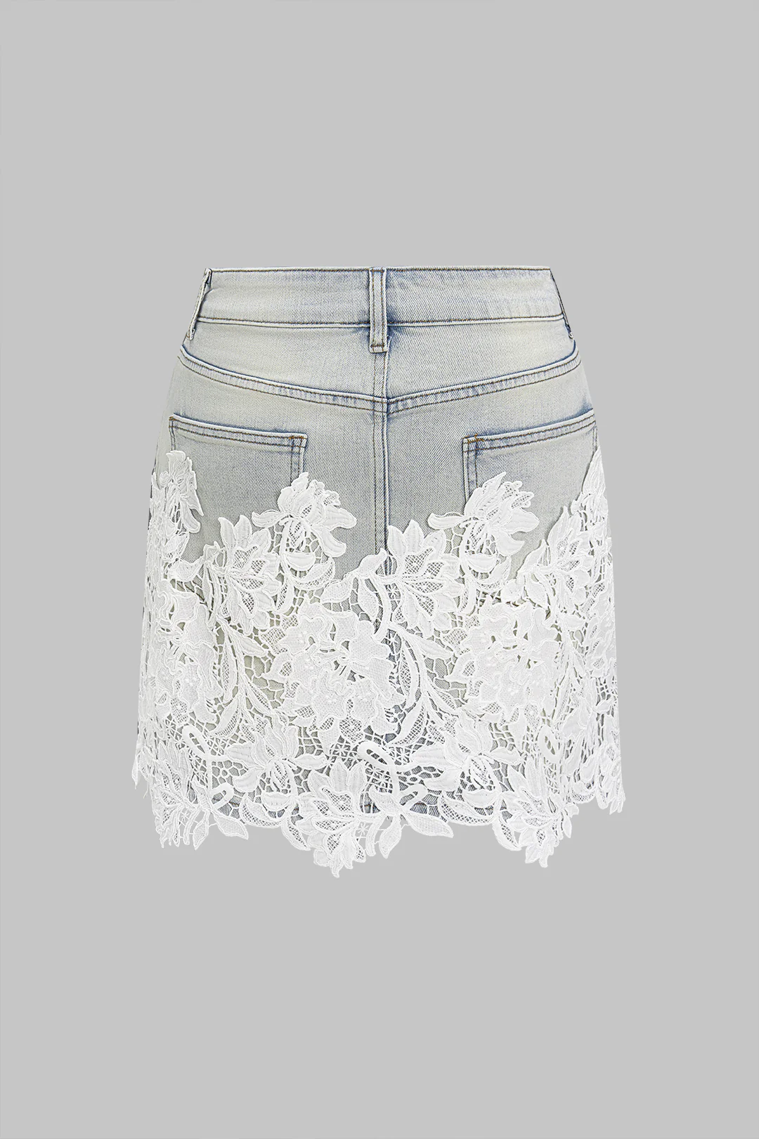 High Waist Lace Patchwork Denim Skirt