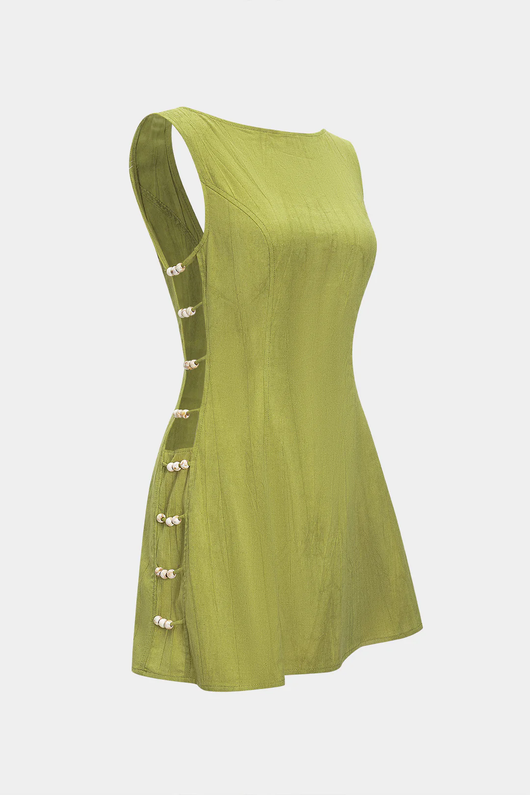 Linen Beaded Backless Cut Out Sleeveless Mini Dress