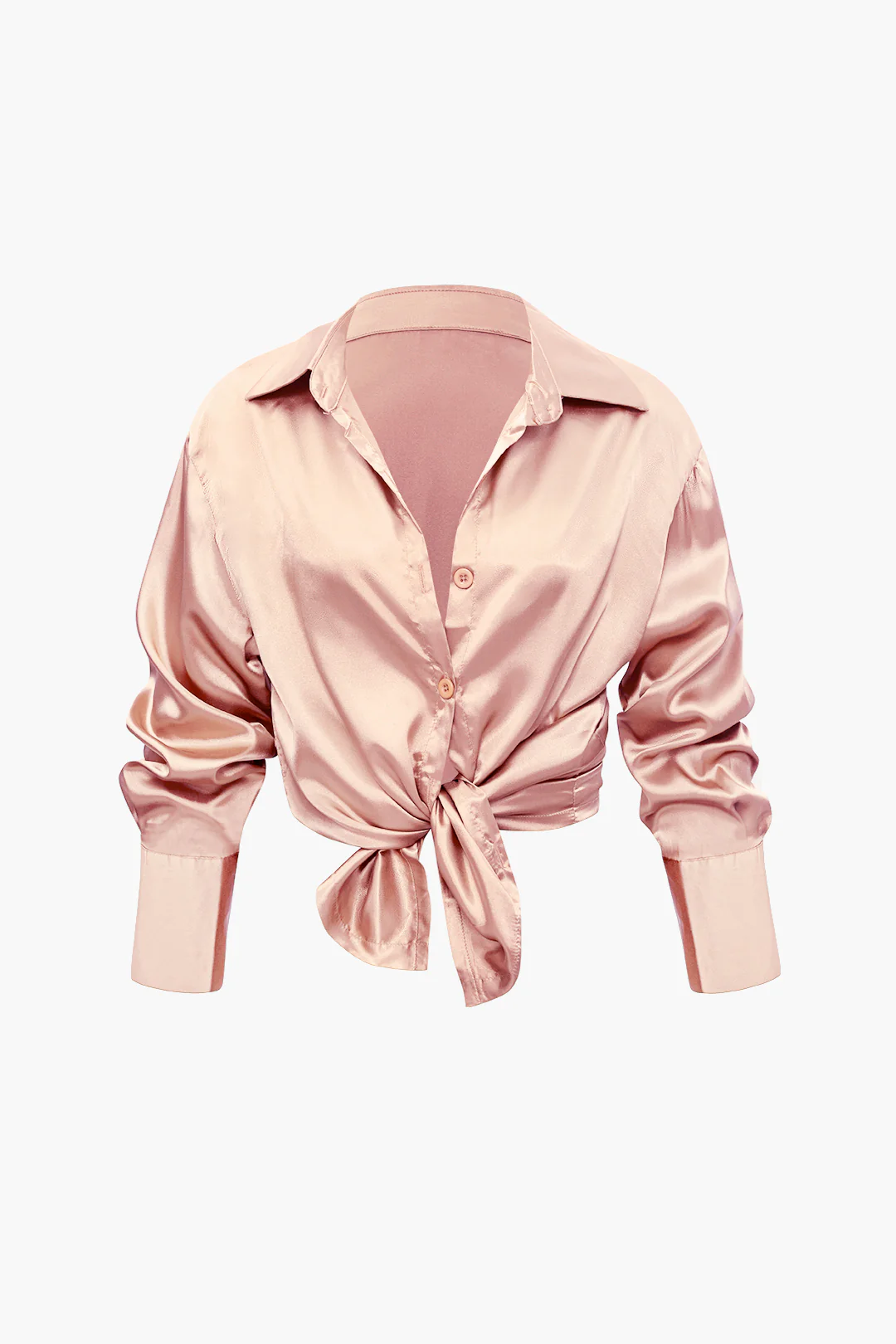 Satin Button-Up Long-Sleeve Shirt and Pants Ensemble