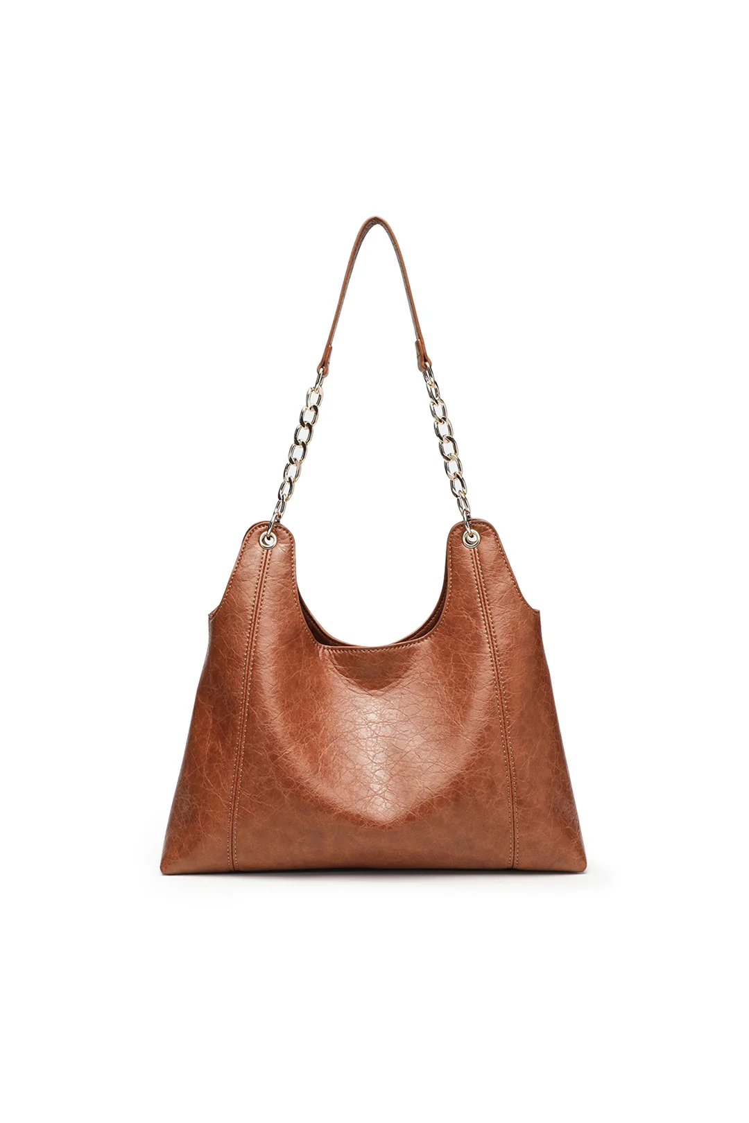 Faux Leather Metal Chain Shoulder Bag