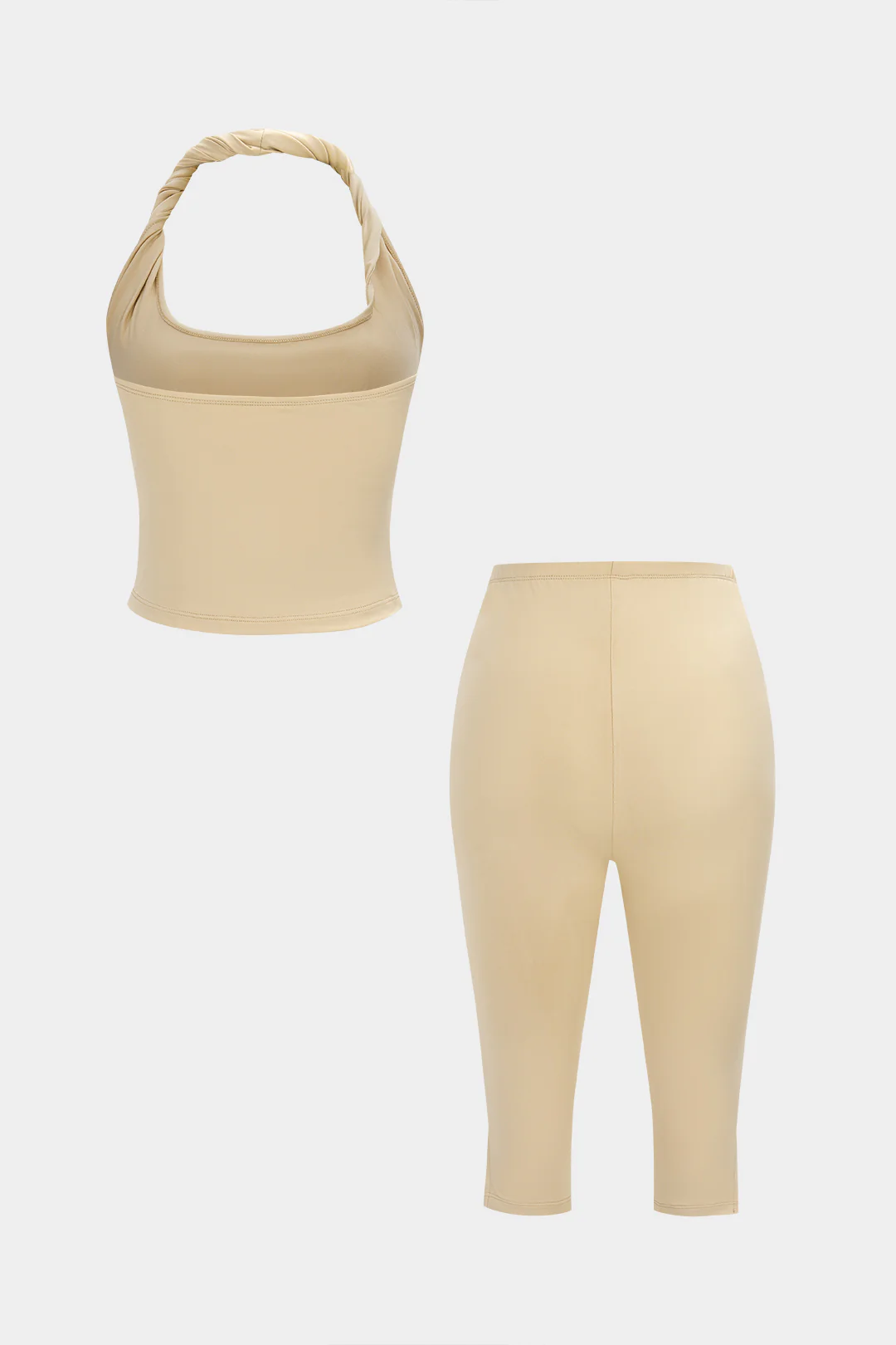 Solid Twist Knot Halter Cami Top And Shorts Set