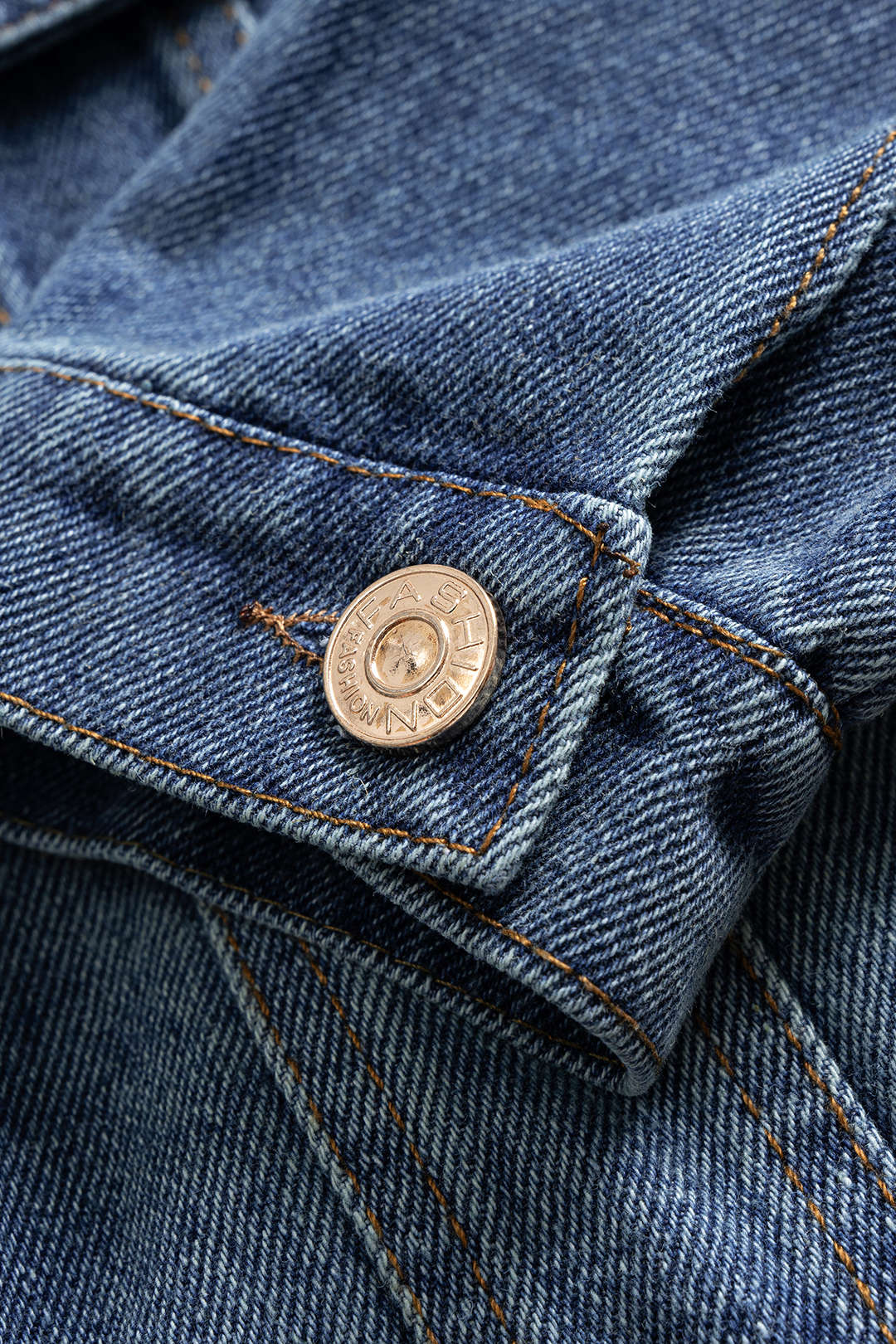 Denim Round Neck Buttoned Long Sleeve Top