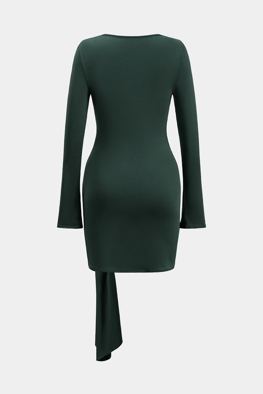 Metallic Ruched Strappy Knotted Long-Sleeved Mini Dress