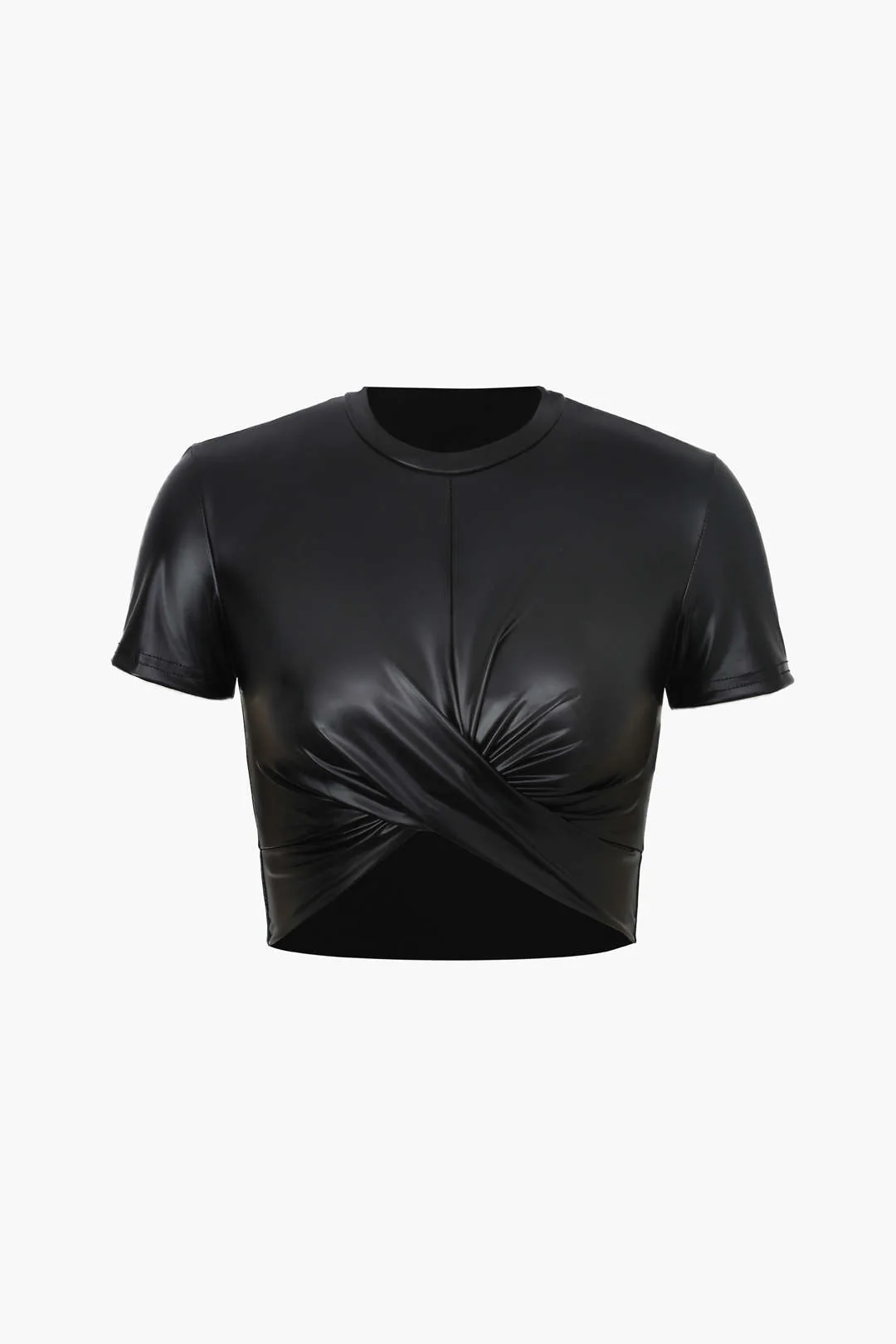 Simple Faux Leather Cropped T-shirt