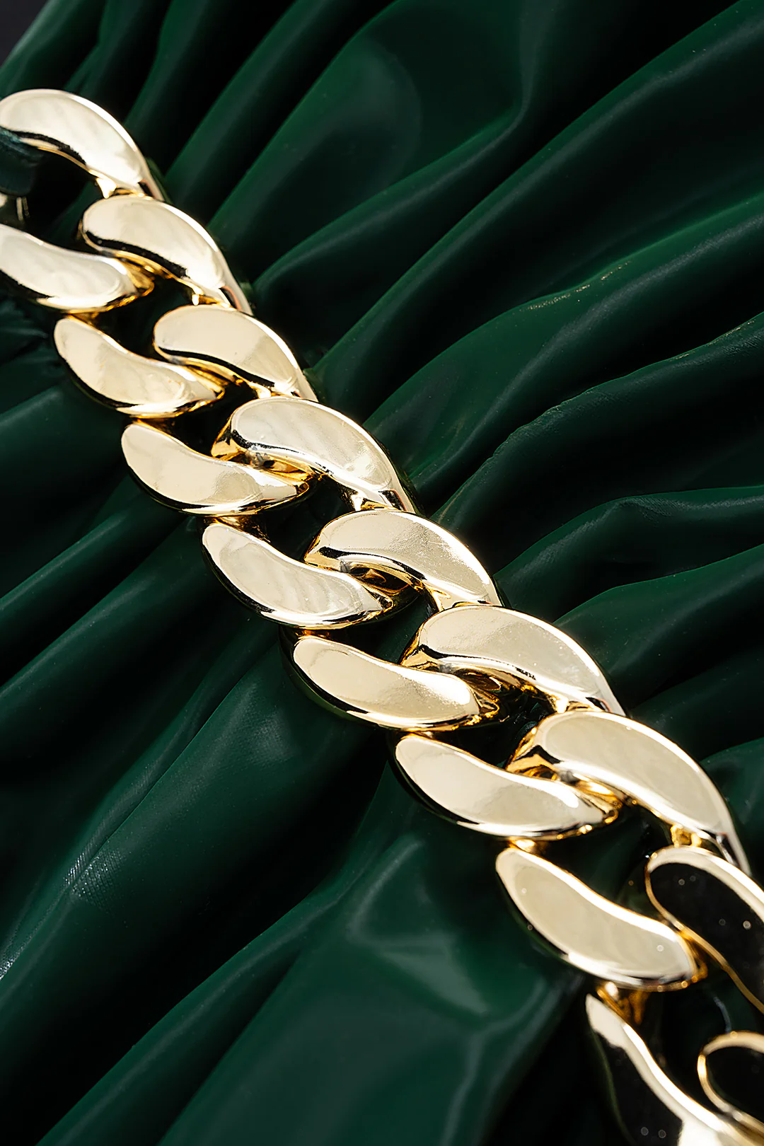 Faux Leather Metallic Chain Ruched Asymmetrical Skirt