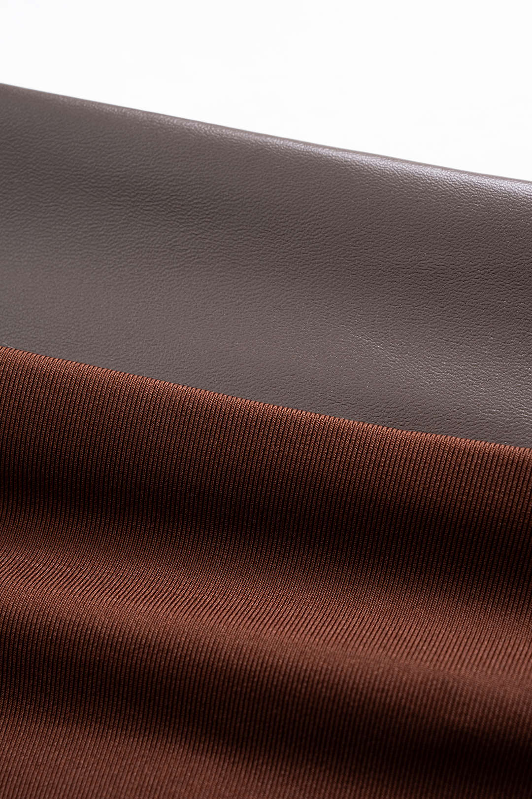 Off-the-Shoulder Faux Leather Patchwork Cut-Out Long-Sleeve Top