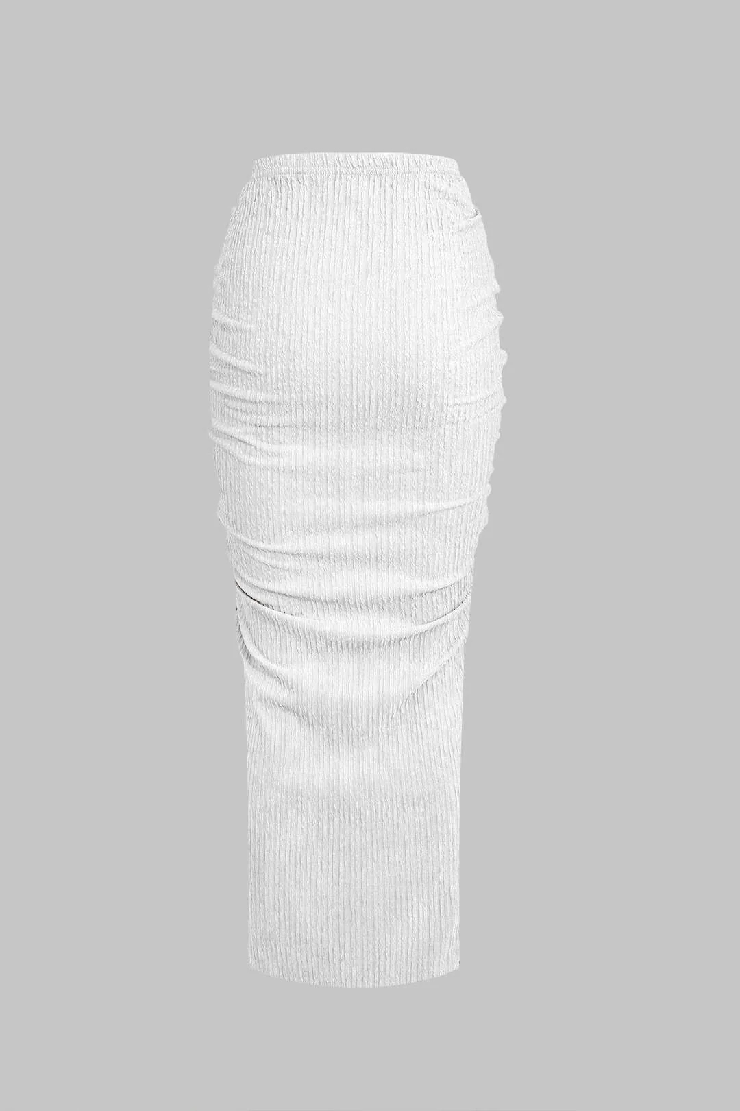 Textured Cropped Top and Drawstring Ruched Skirt Outfit Set