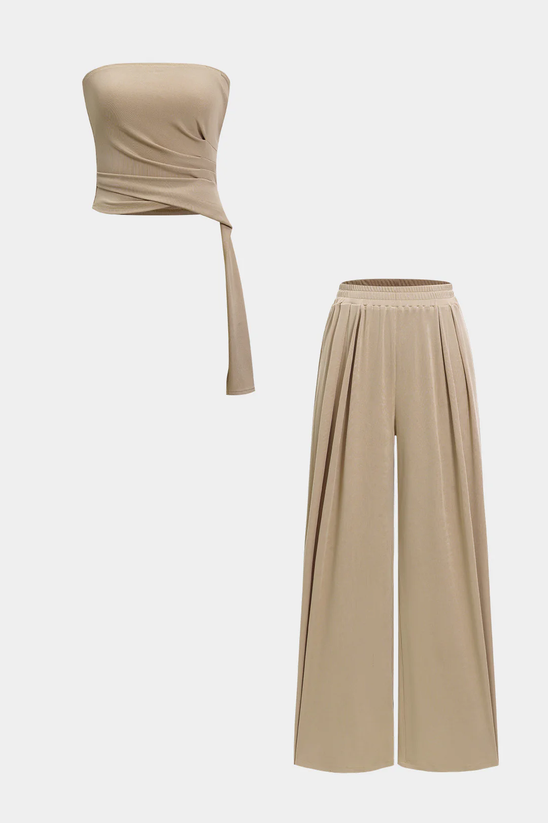 Asymmetrical Ruched Tube Top And High Waist Trousers Set