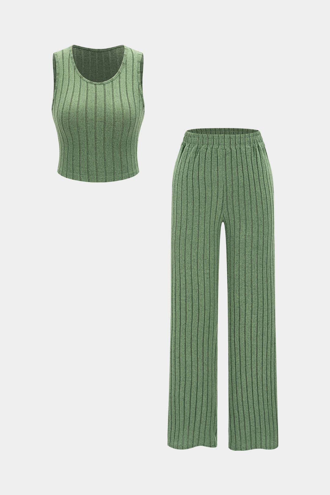 Basic Solid Knit Tank Top And High Waist Pants Set