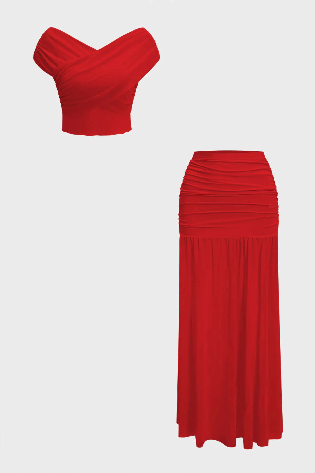 Ruched Patchwork Top and Skirt Outfit Set