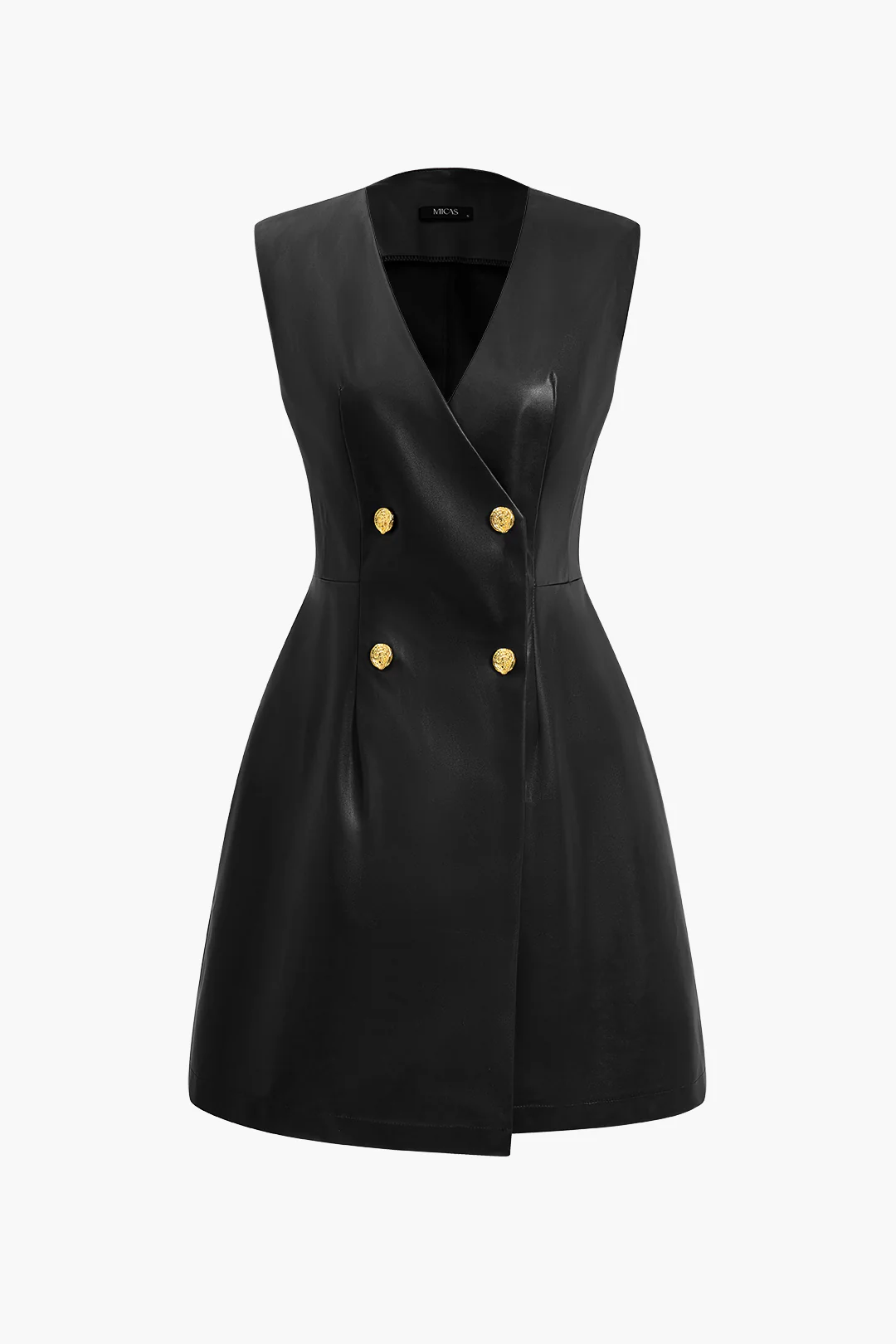 Solid Faux Leather Button Mini Dress