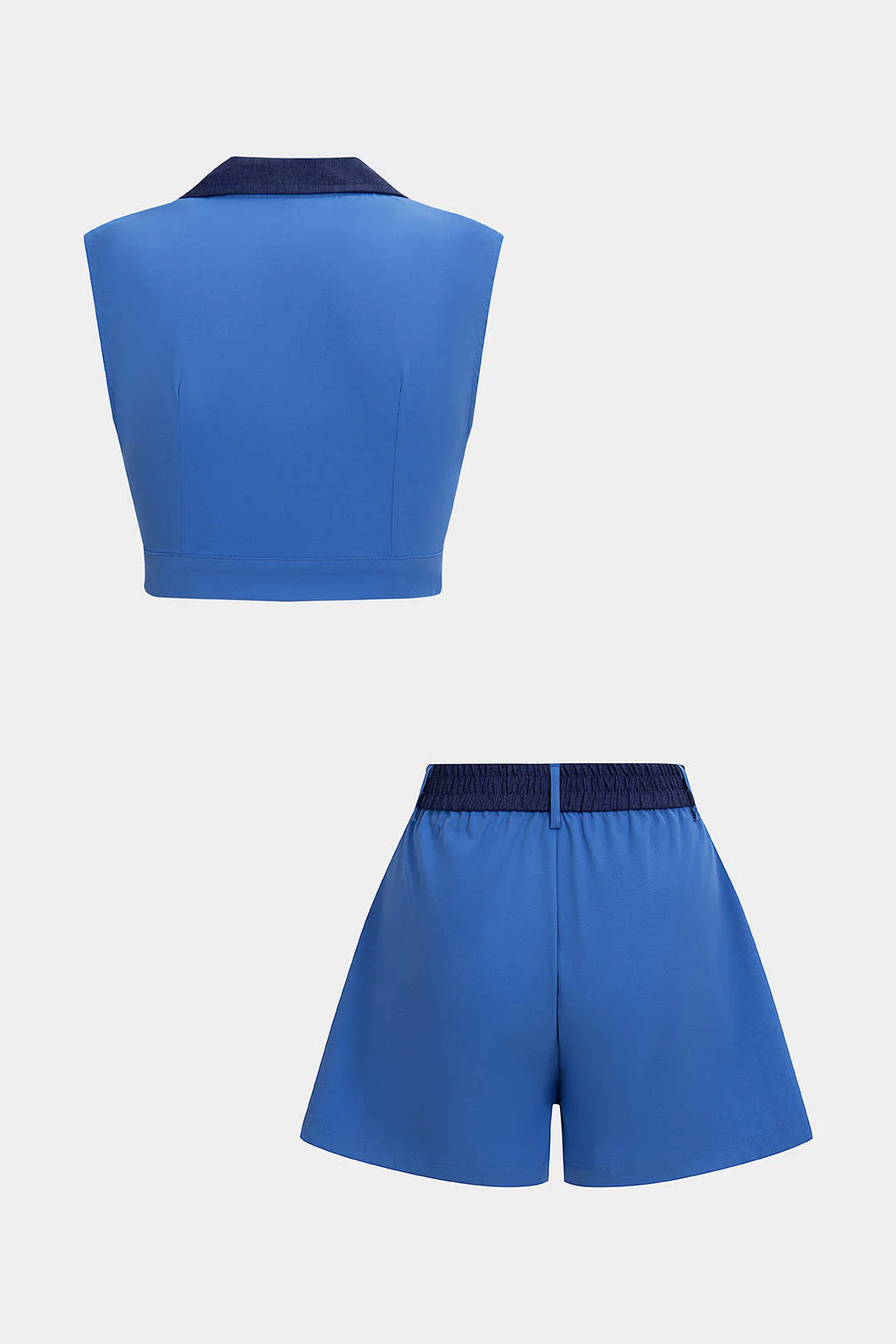 Patchwork Metallic Decor V Neck Tank Top and Shorts Outfit Set