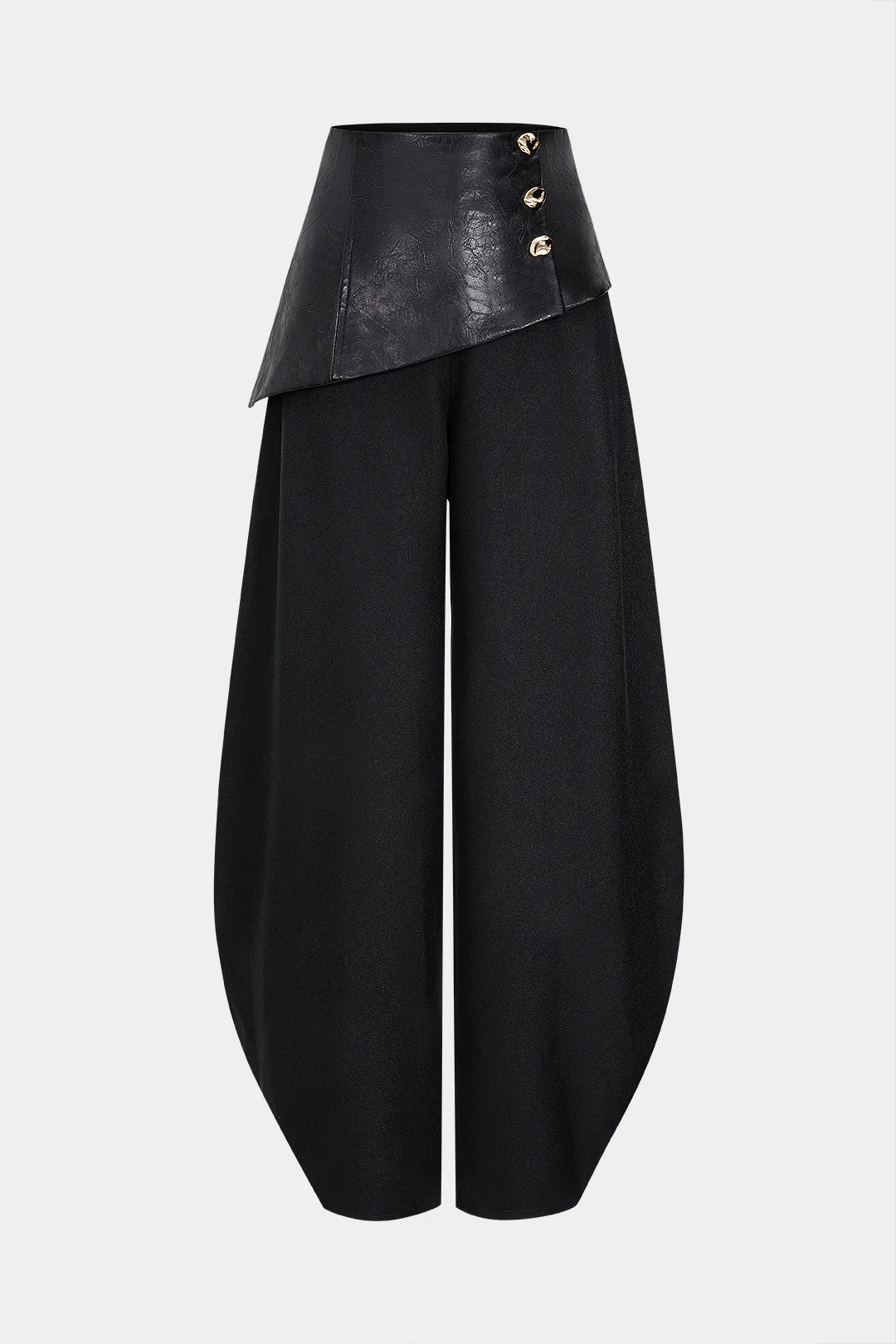 Faux Leather Metallic Asymmetrical Patchwork Trousers