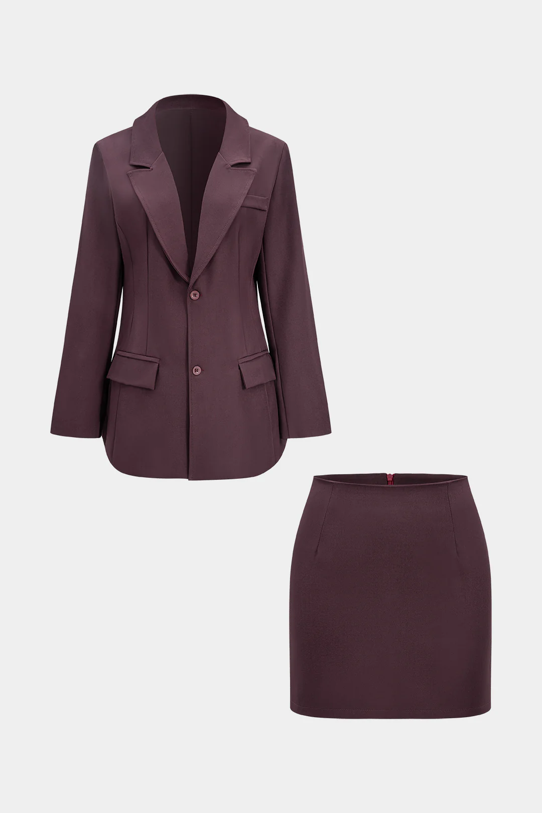 Lapel Button Pocket Cardigan and Mini Skirt Ensemble