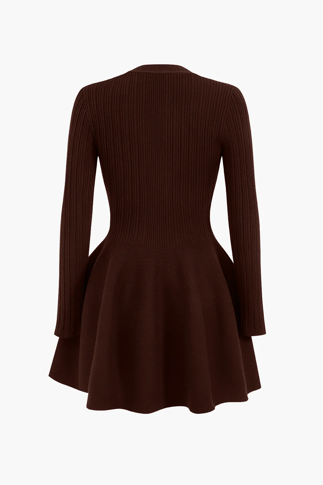 Knit Puffed Hem Long Sleeve V-Neck Dress