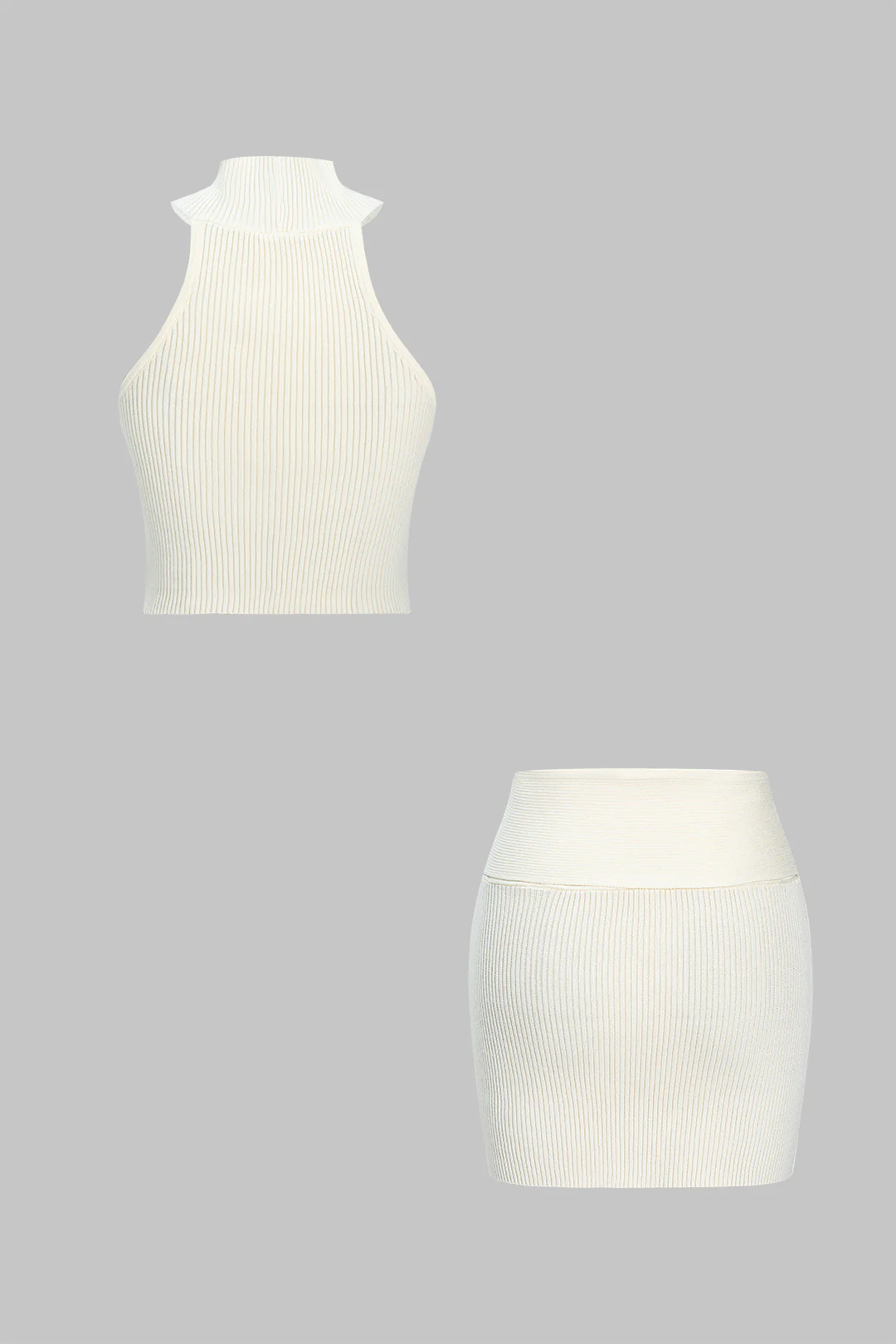 Knit Metallic Decorated Cut-Out Camisole Top and Mini Skirt Set