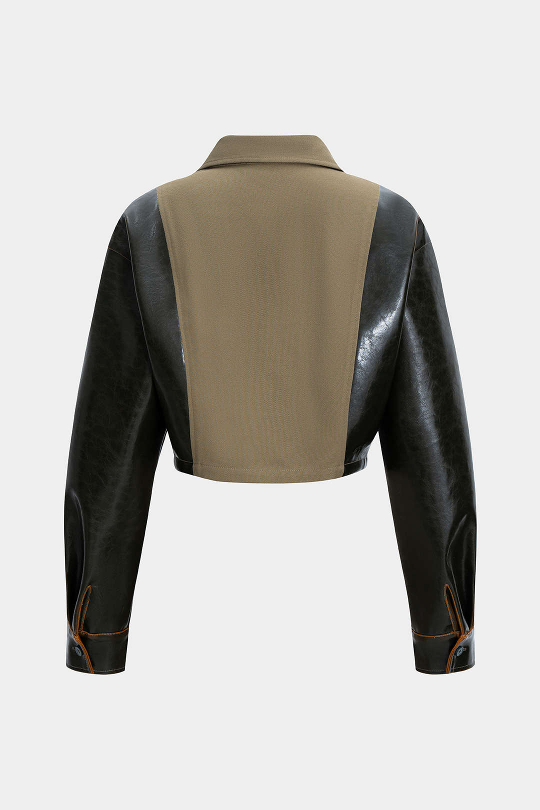 Faux Leather Patchwork Pocket Long Sleeve Top