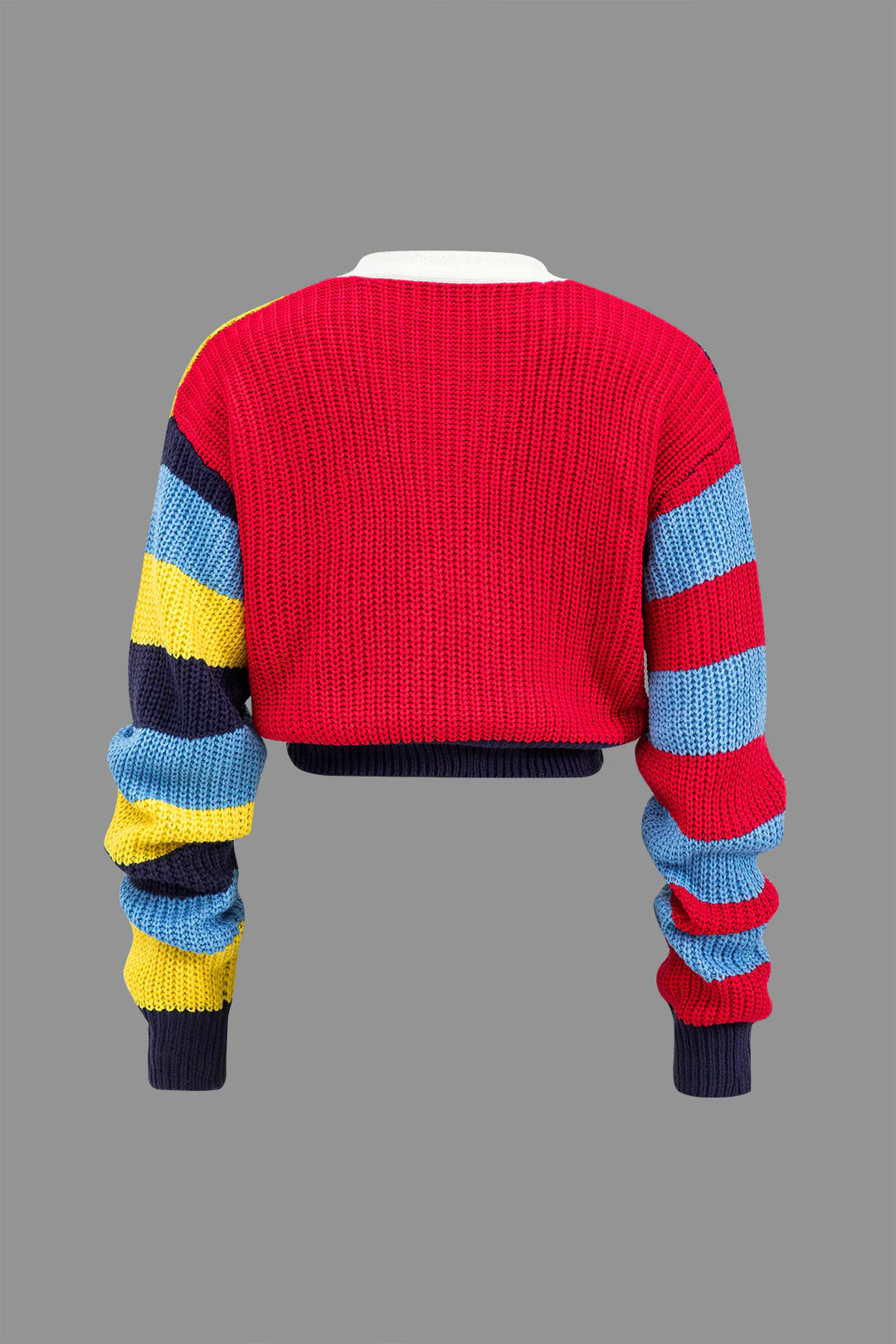 Contrasting Knit Buttoned Long Sleeve Top