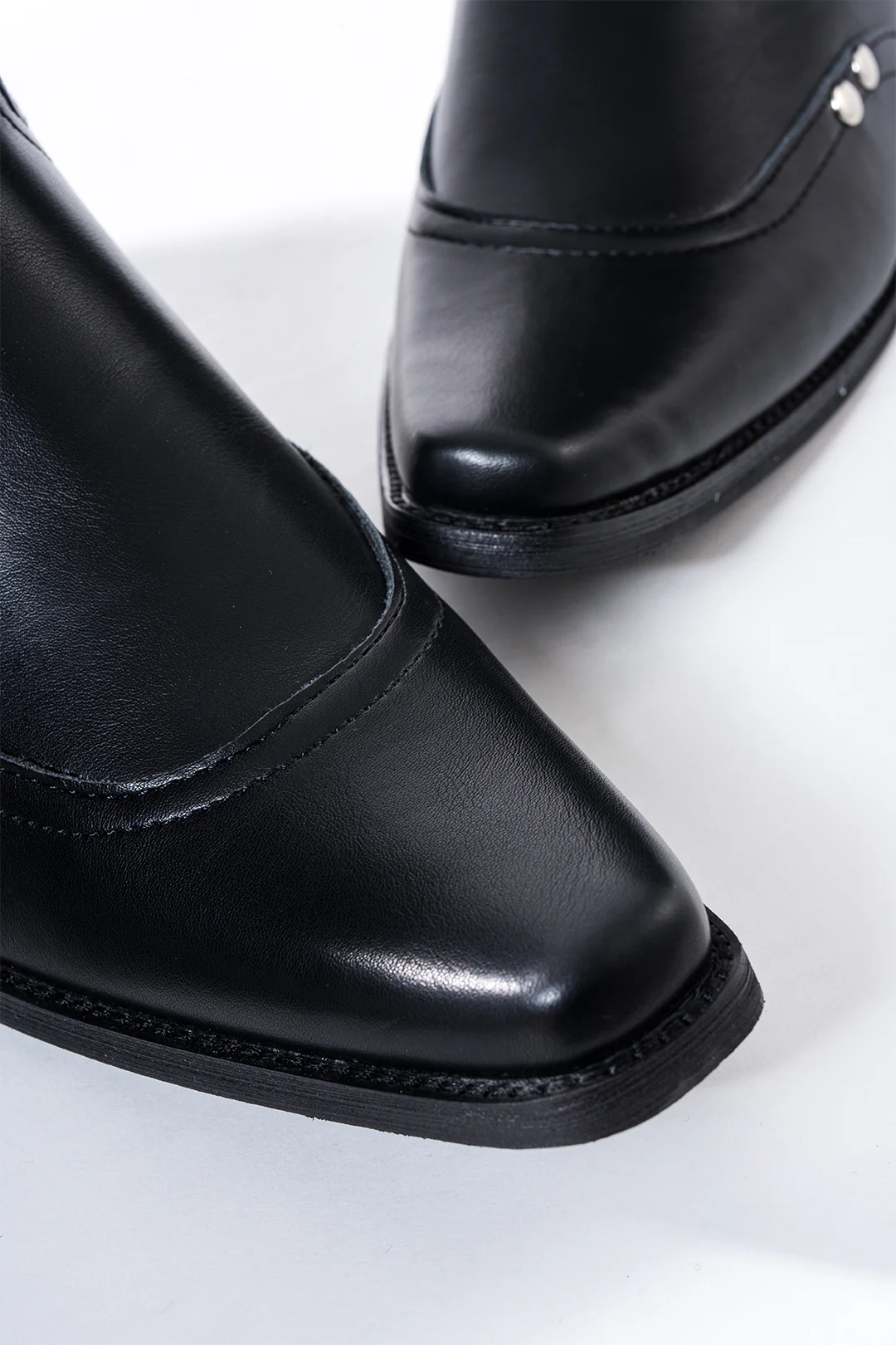 Leather Ruched Buckle Knee-High Boots