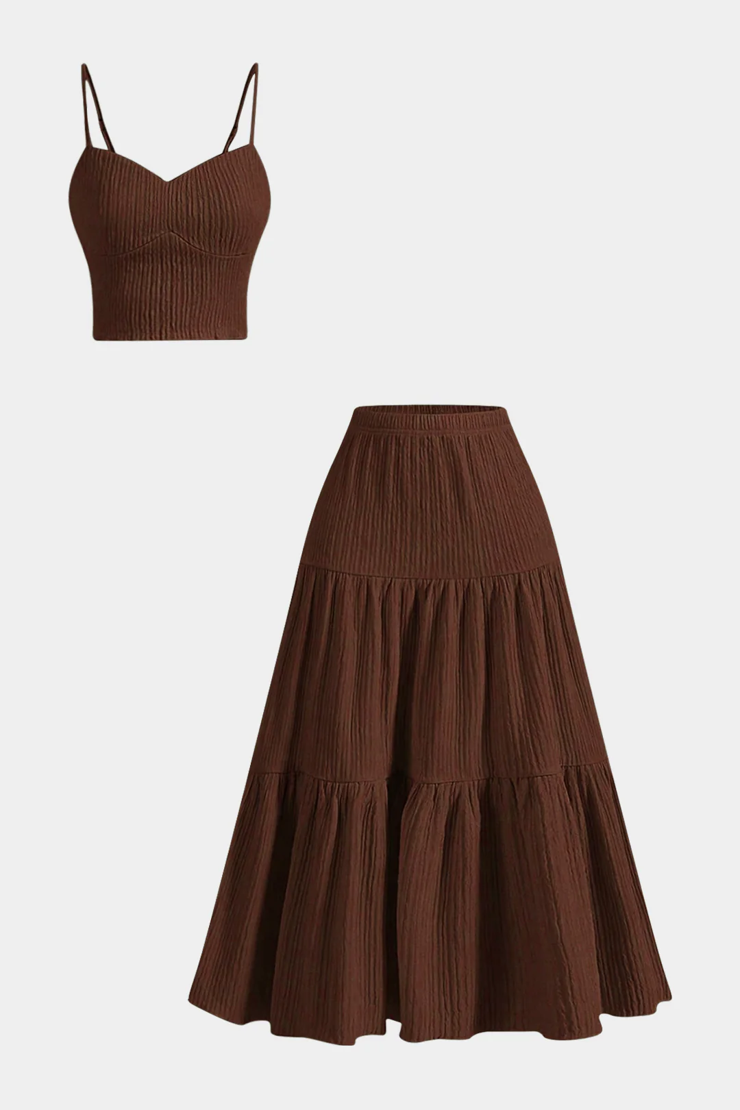 Solid Ruched Cami Top And Skirt Set