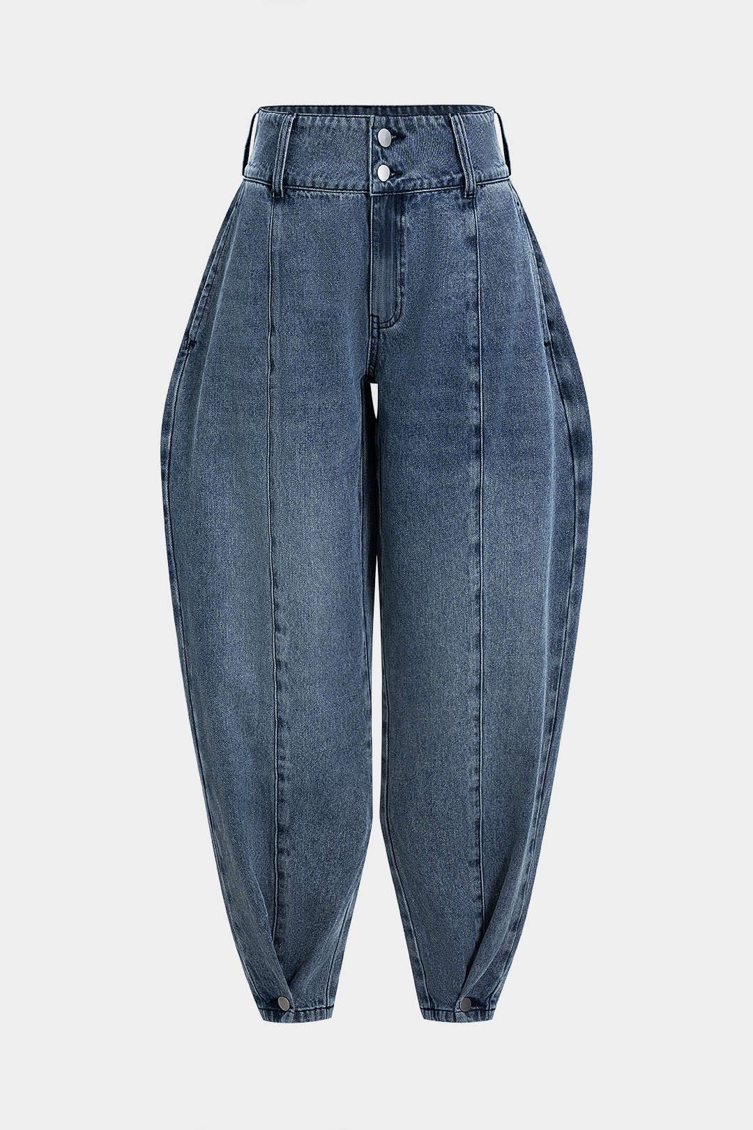 Button Ruched High Waist Lantern Denim Jeans