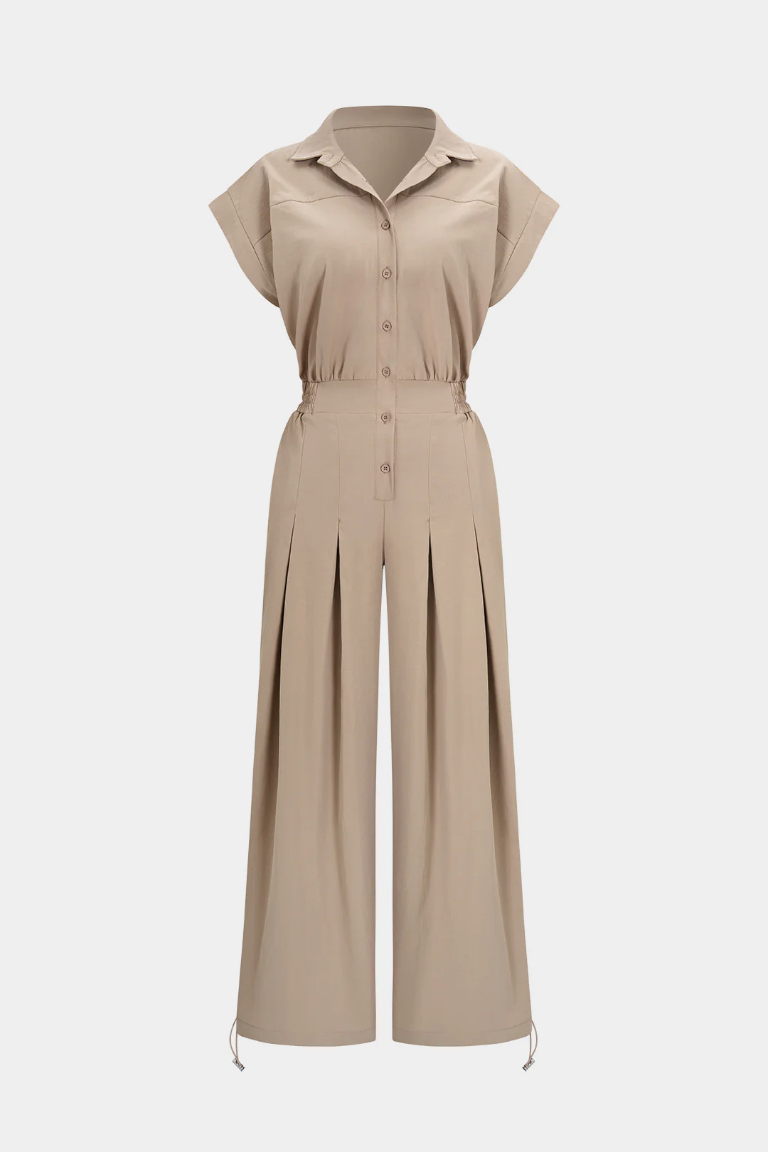 Button Ruched Short Sleeve Jumpsuit