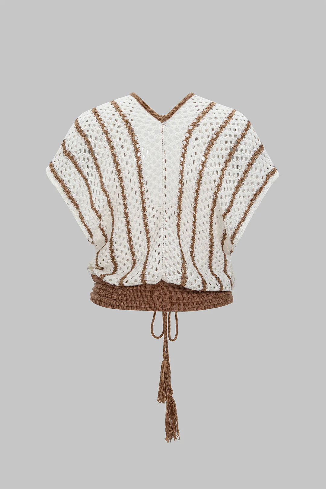 Knit Contrast Tie-Up Short-Sleeve Top