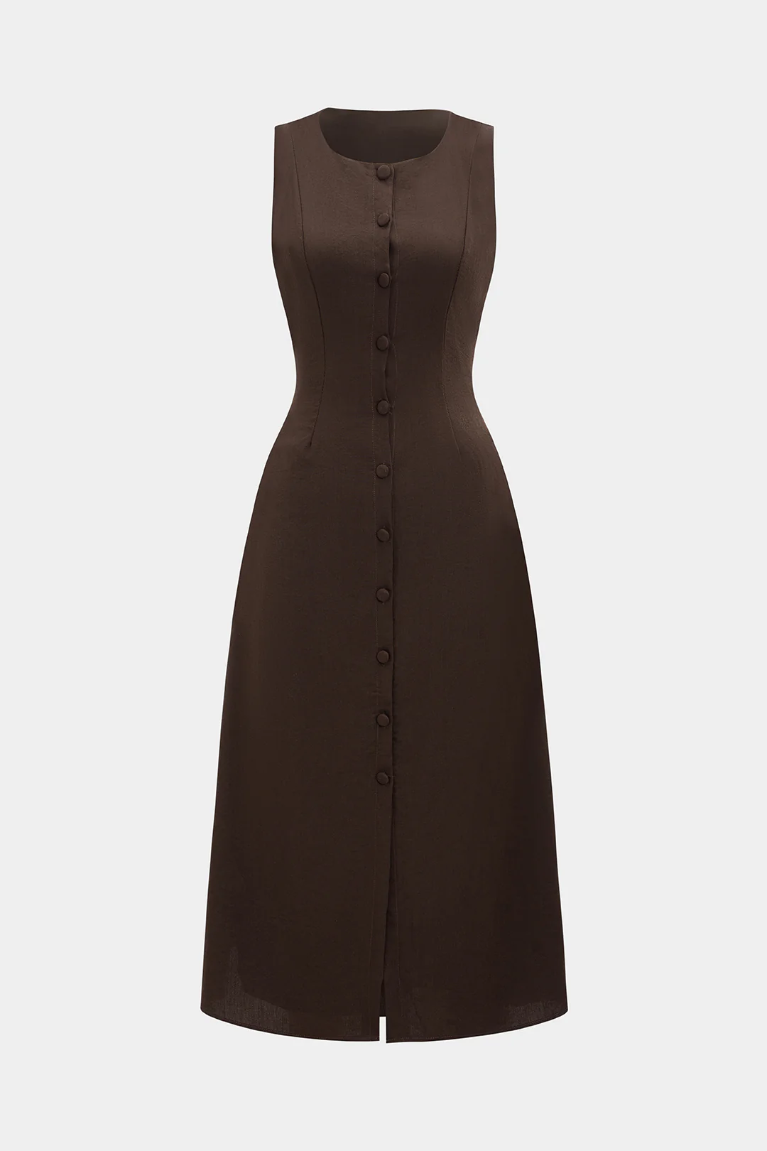 Button Detailing Sleeveless Mid-length Dress