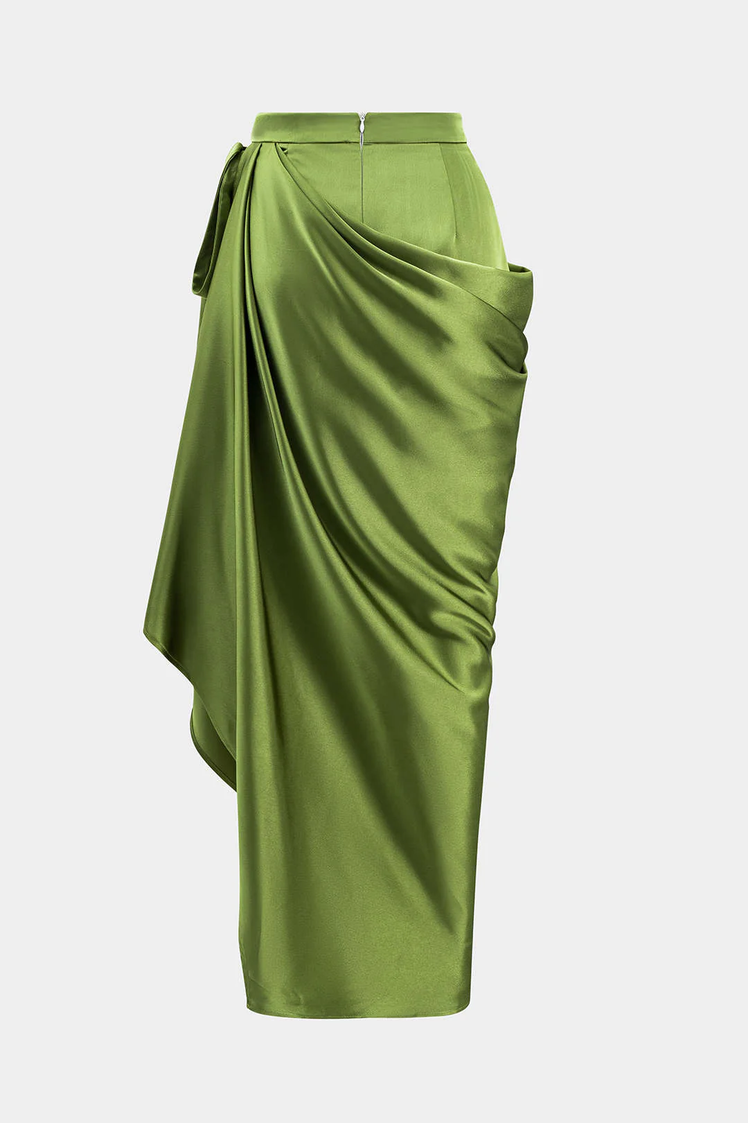 Satin Asymmetrical Ruched Tie Knot Zipper Skirt