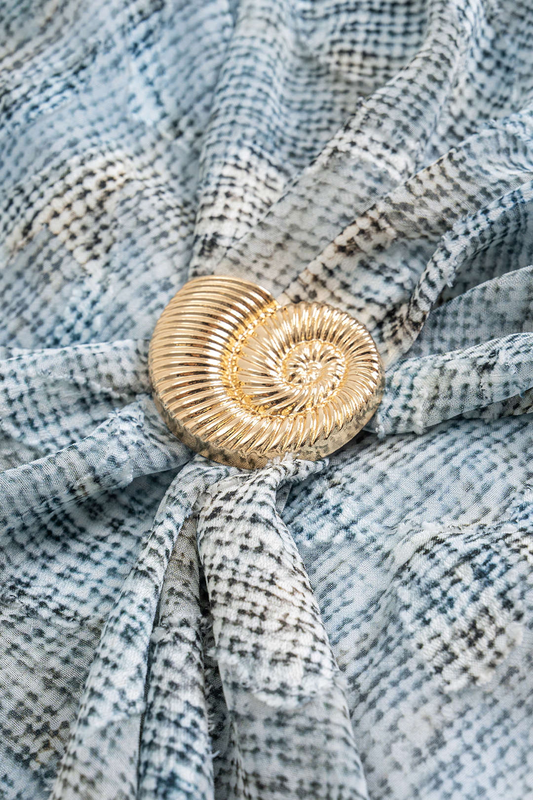 Abstract Pattern Chiffon Zipper Metallic Shell Decor Ruched Skirt