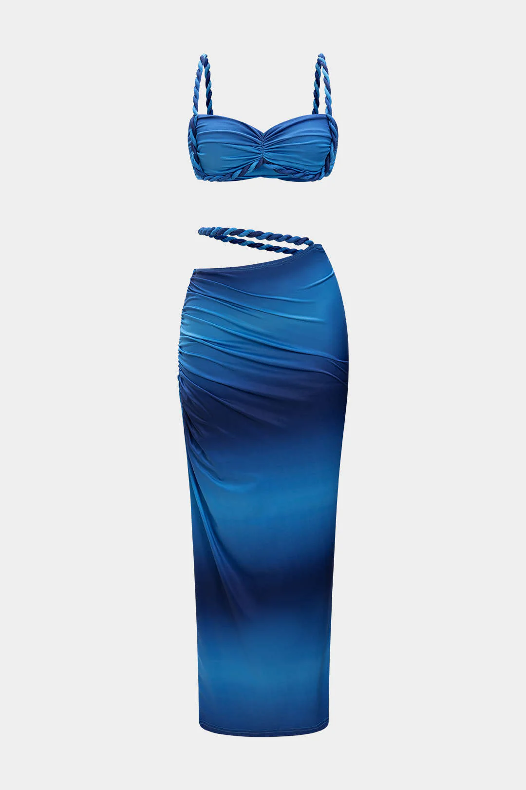 Ruched Backless Cami Top And Cut Out Skirt Set