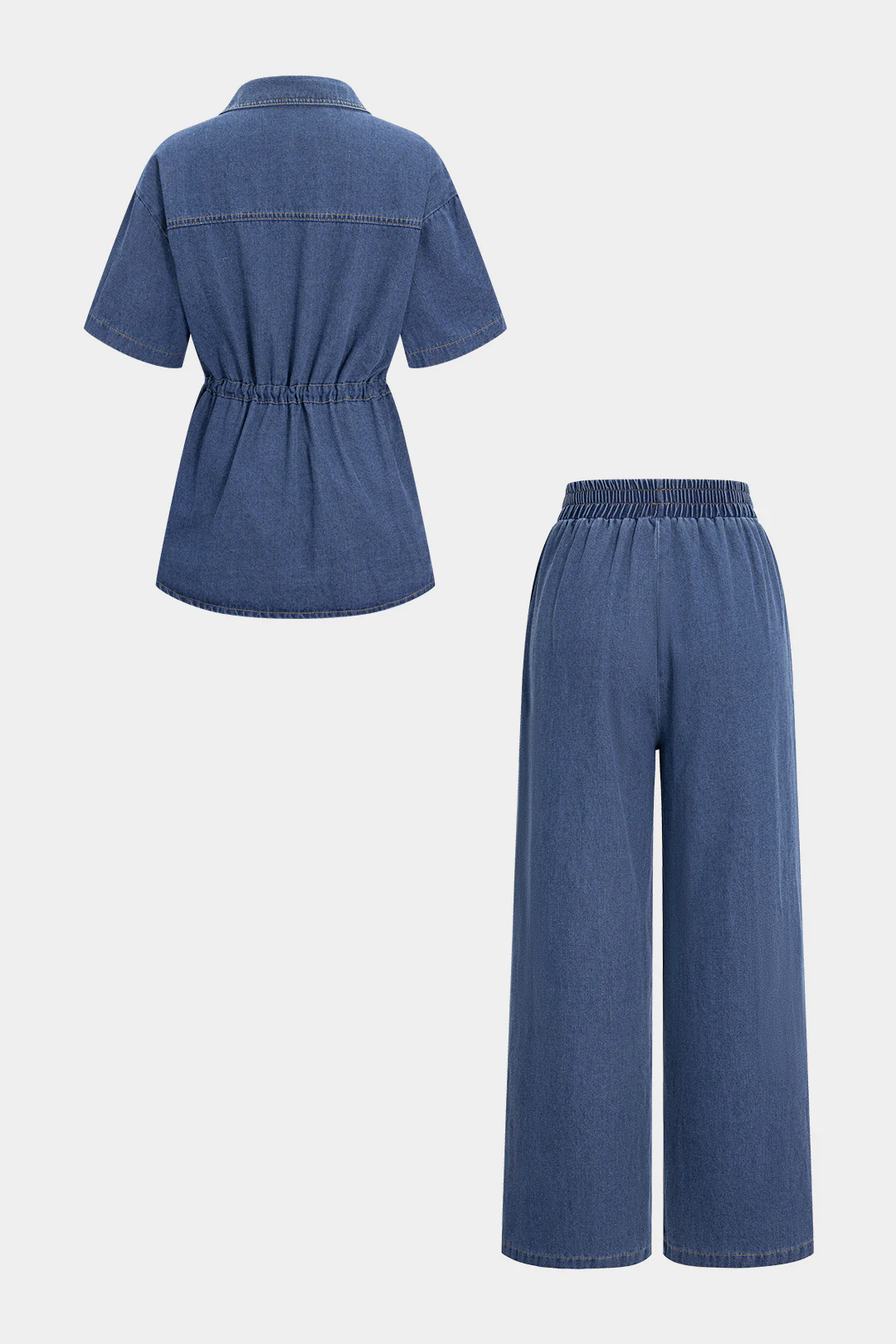 Denim Drawstring Button Top and Jeans Set