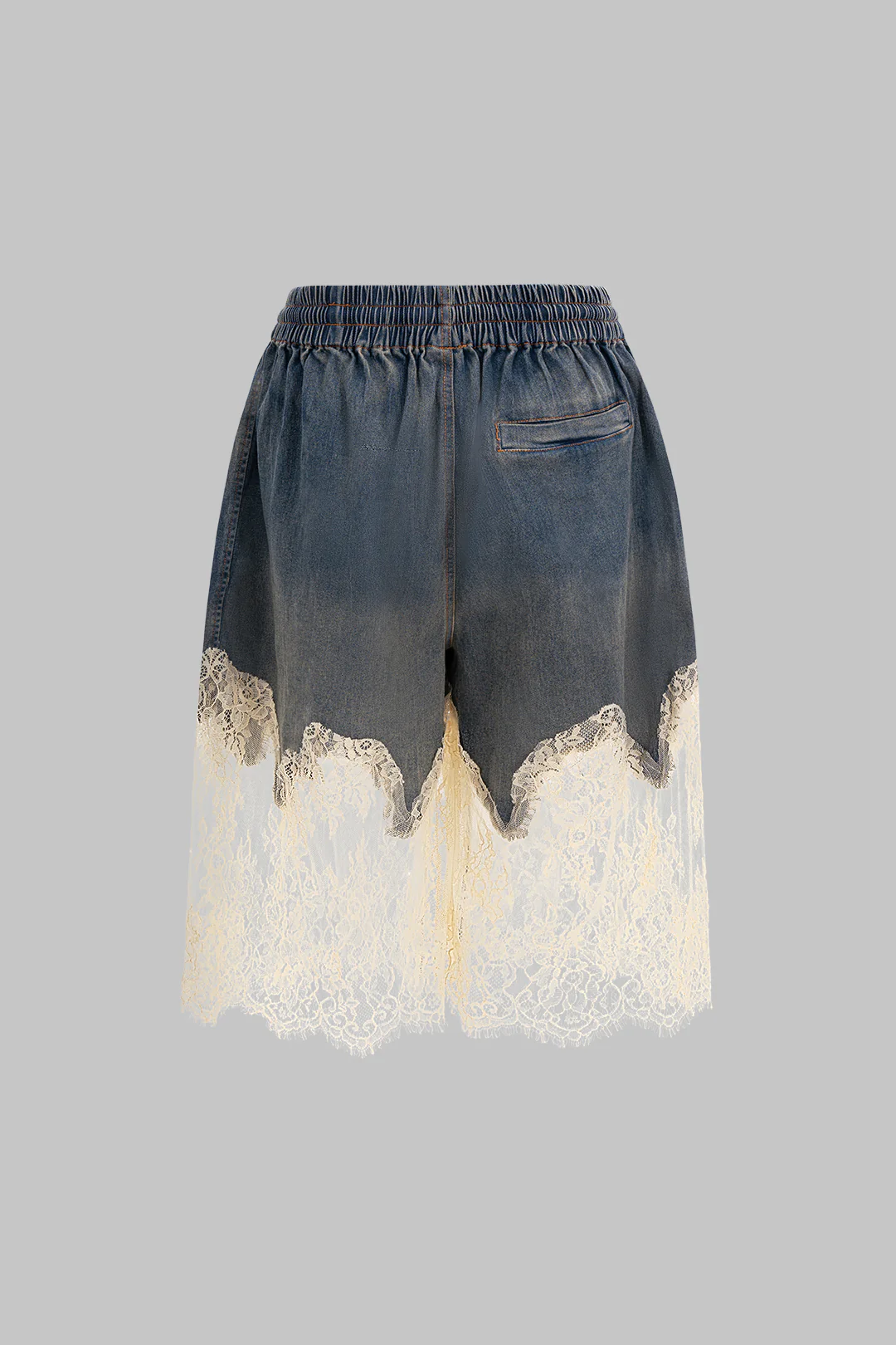 Denim Patchwork Drawstring Wide Leg Shorts