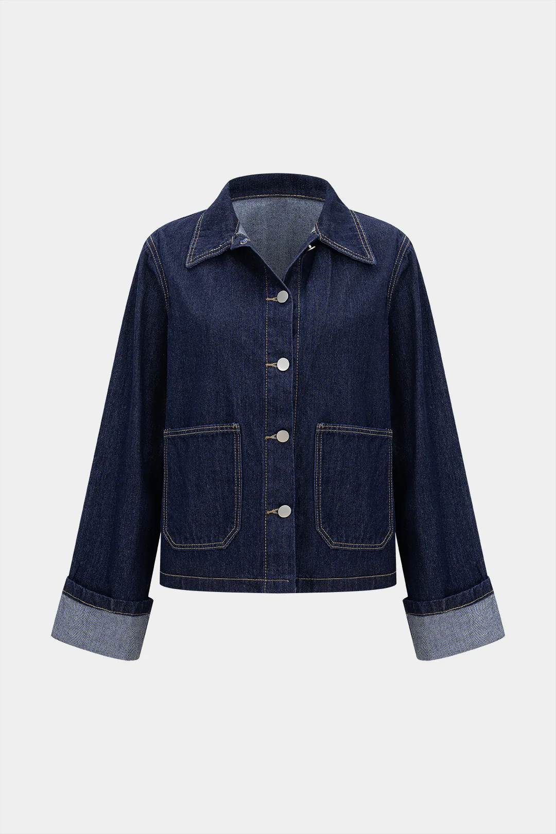 Denim Long Sleeve Top with Button Cuffs