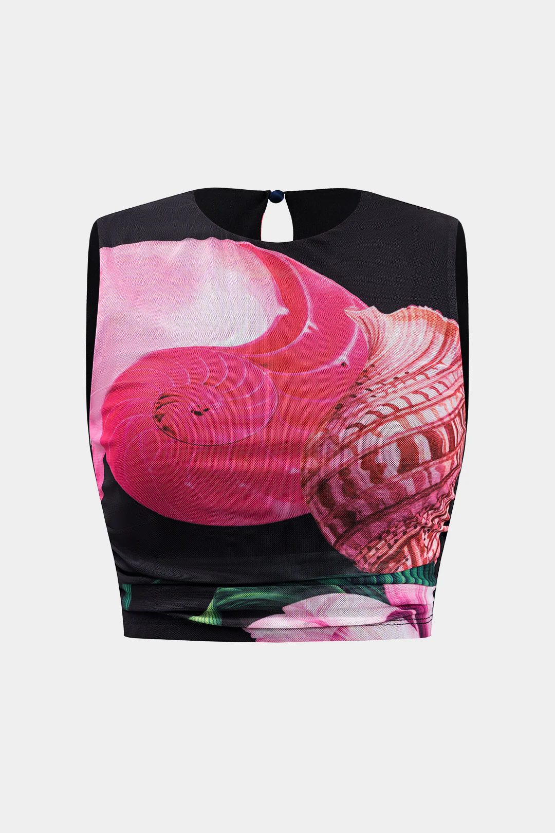 Floral Print Mesh Bead Cut Out Top And Ruched Slit Skirt Set