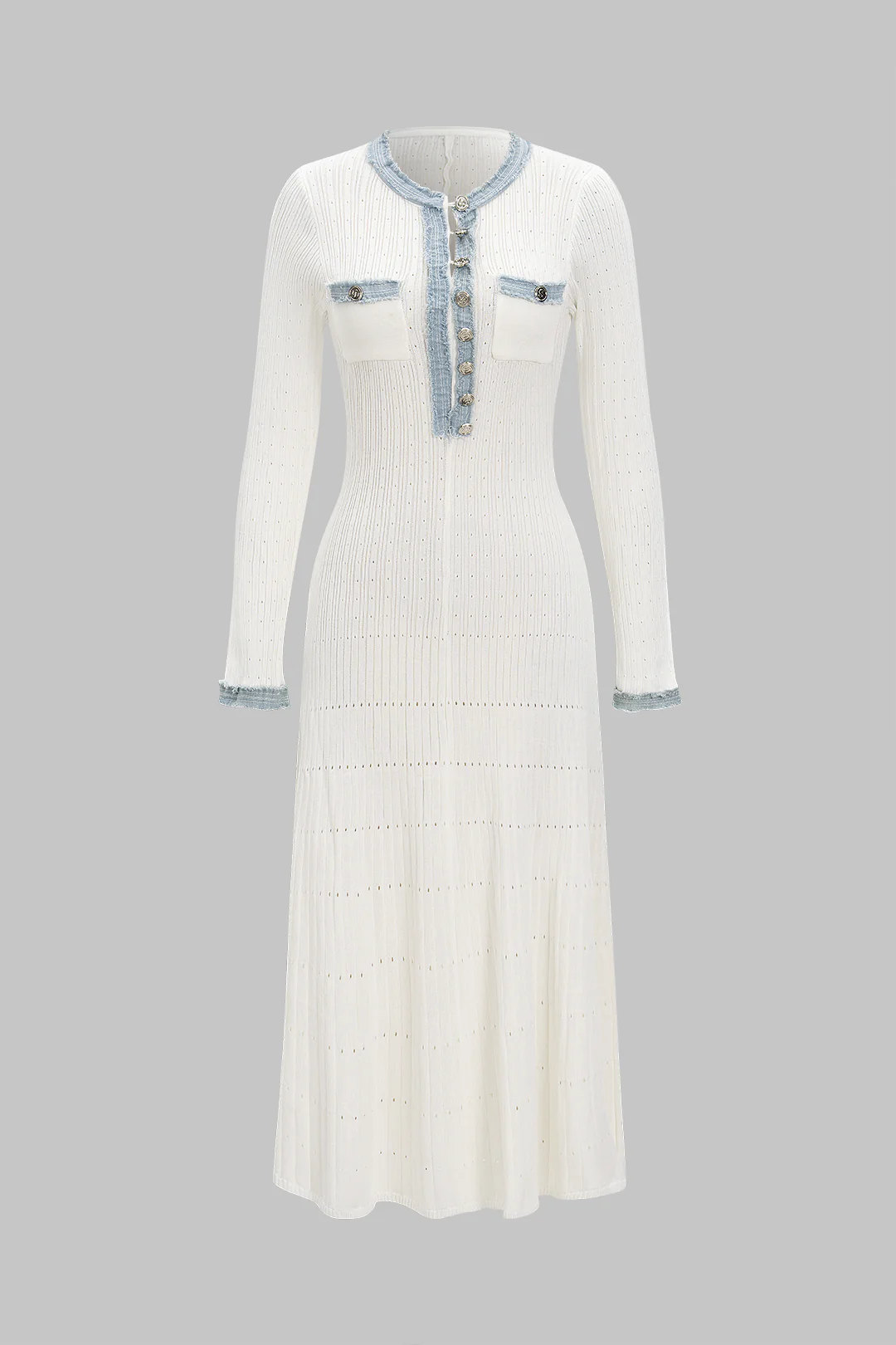 Knit Patchwork Hollow-Out Long-Sleeve Dress