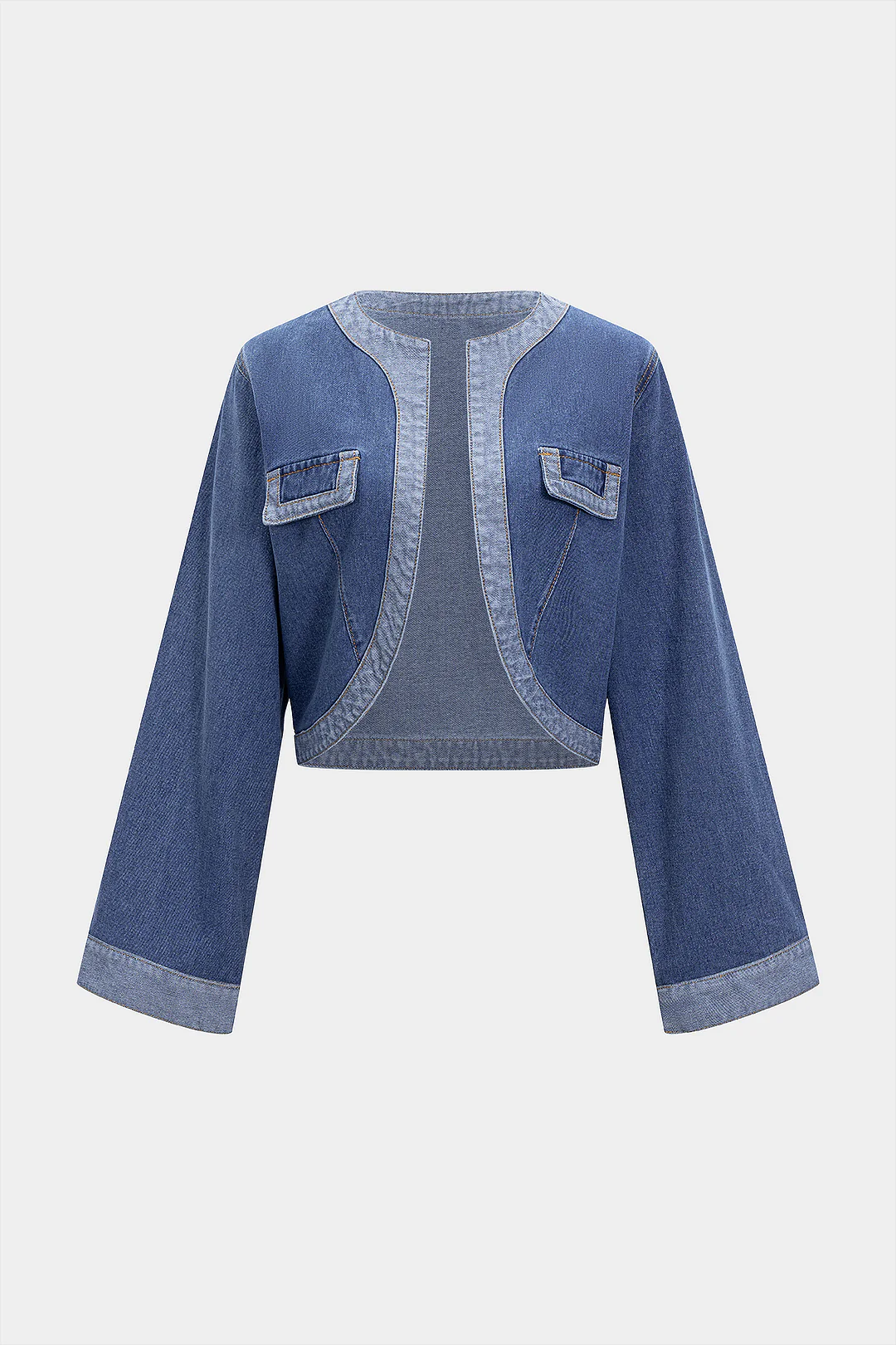 Denim Contrast Stitching Fake Pockets Patchwork Outerwear