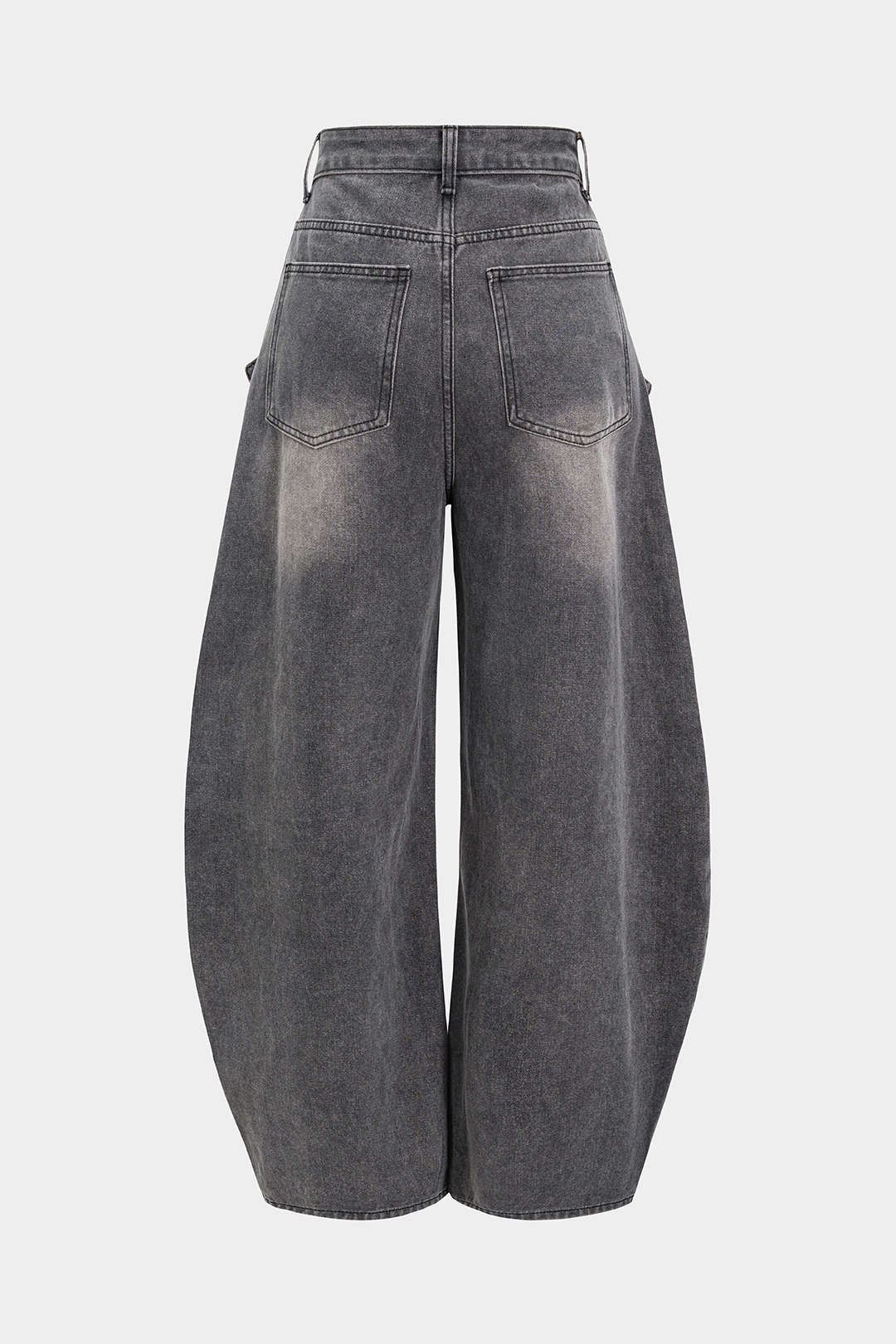 Denim Strappy Frayed Barrel Jeans