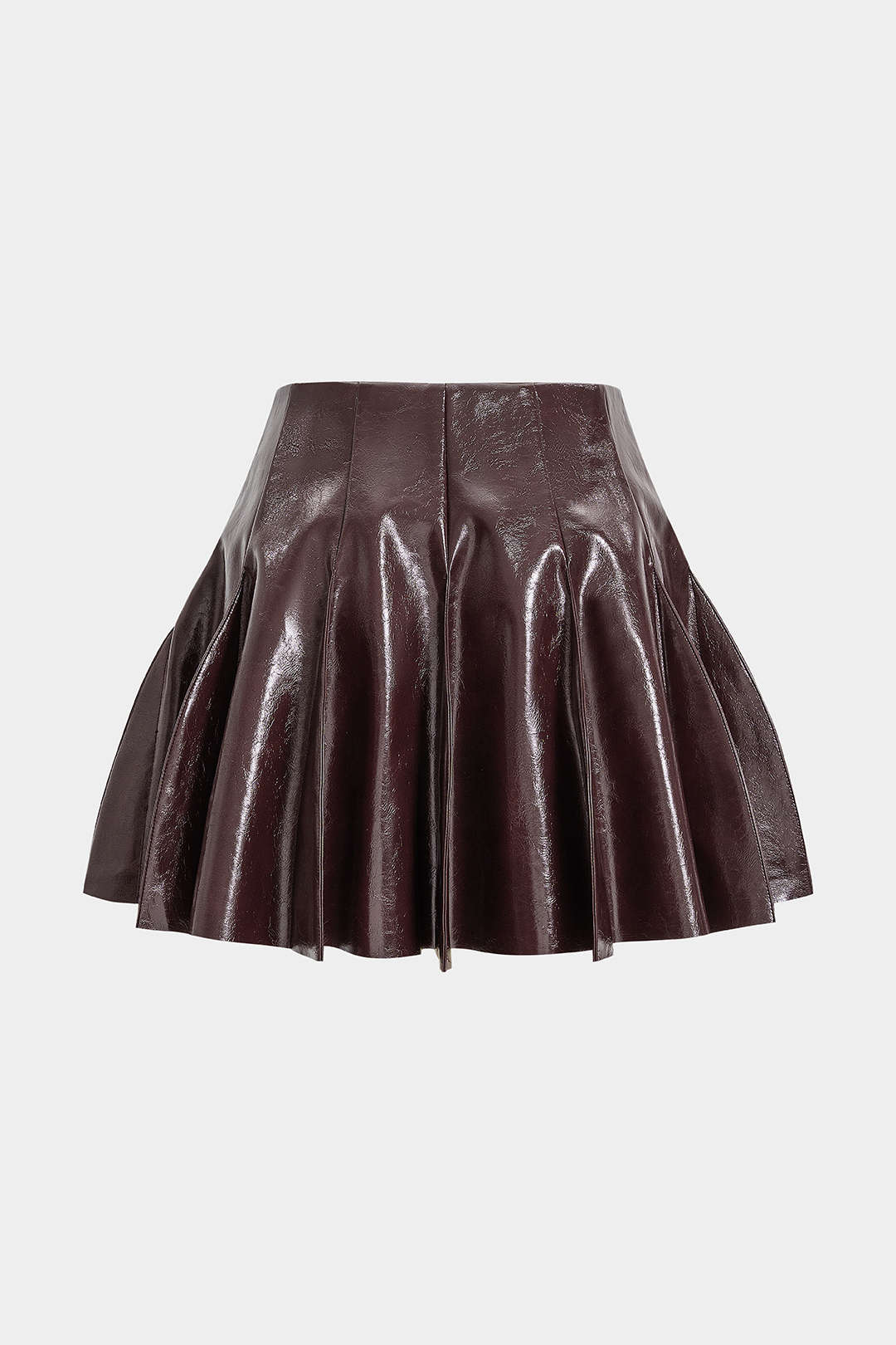 Faux Leather Pleated and Stitched Skirt