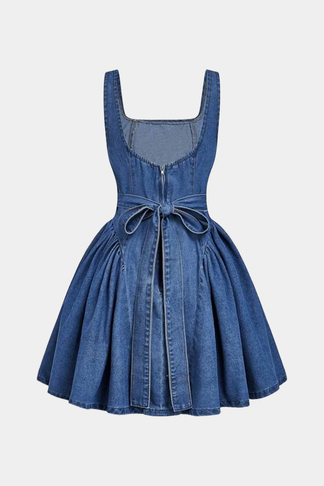 Denim Puff Hem Tank Sleeveless Mini Dress