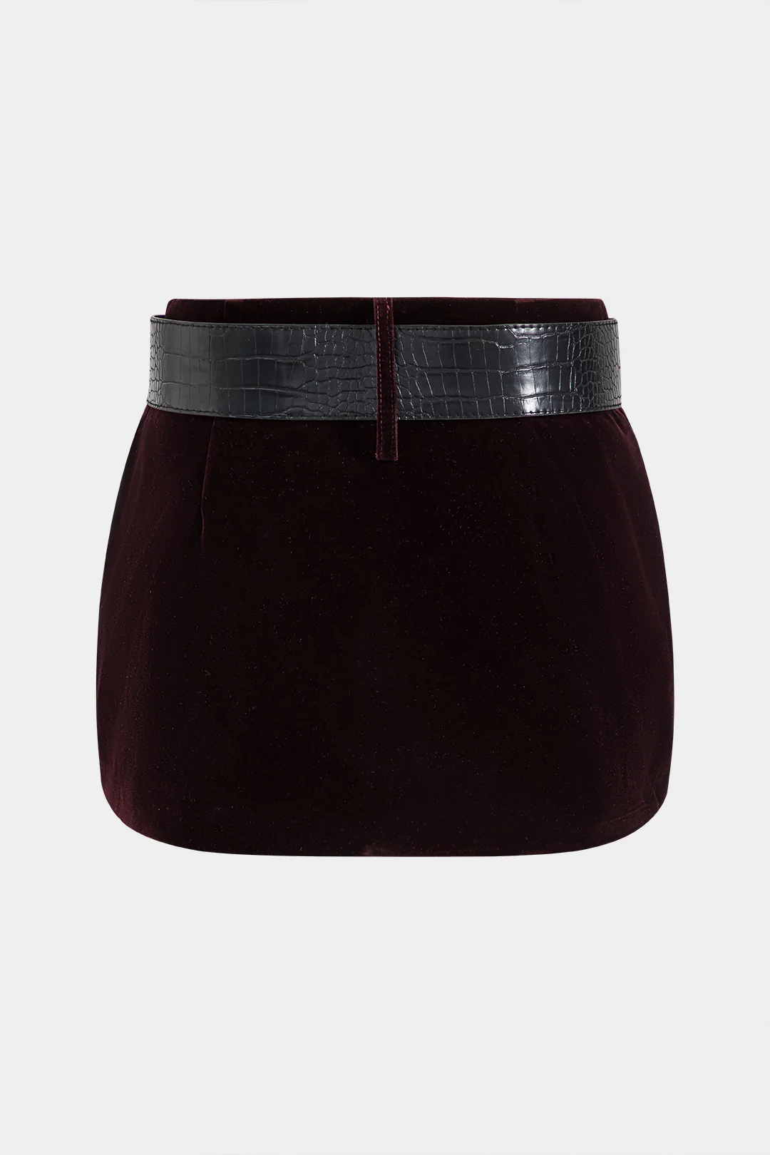 Velvet Button Long Sleeve Top and Belted Skirt Ensemble