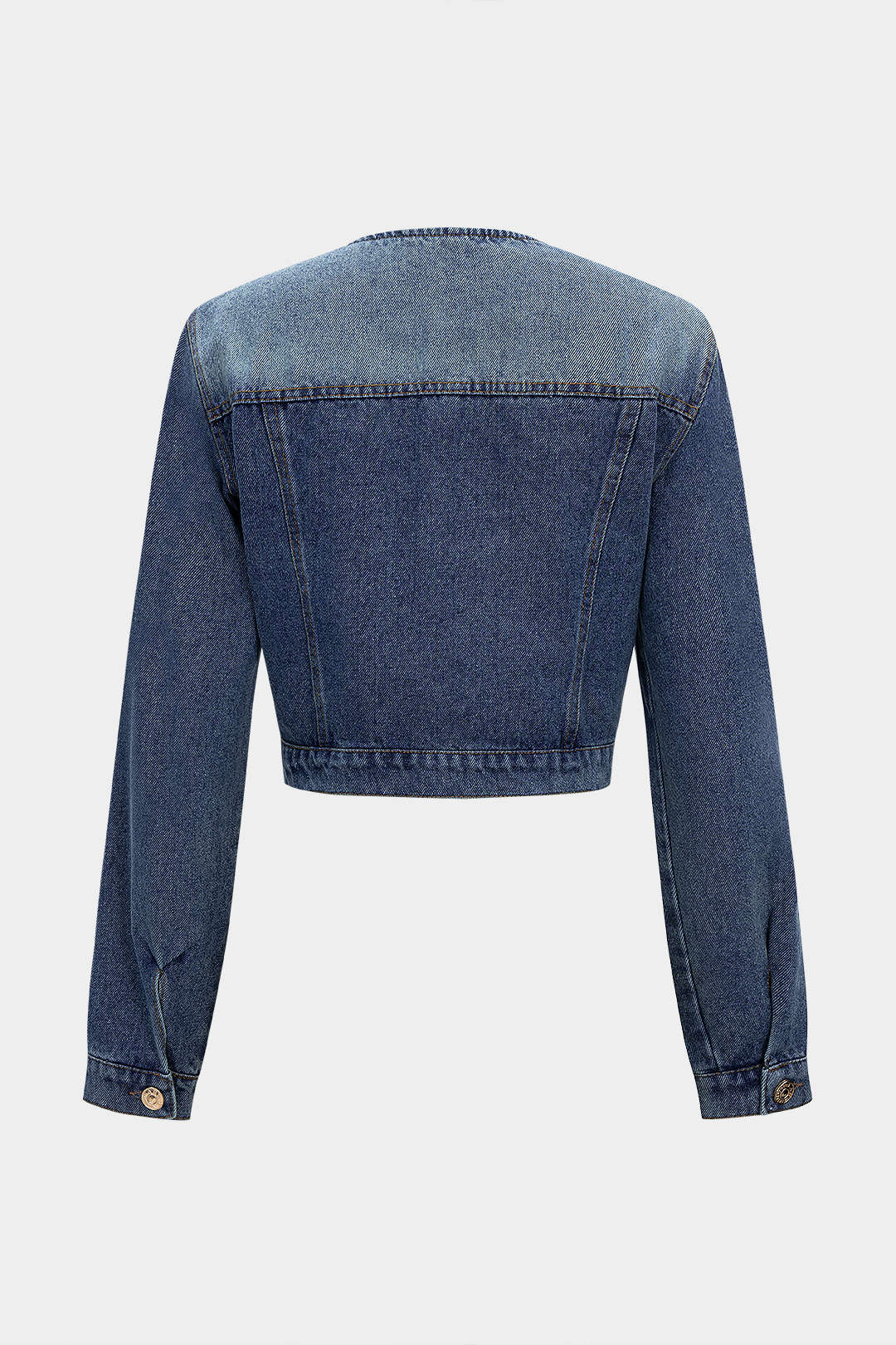 Denim Round Neck Buttoned Long Sleeve Top