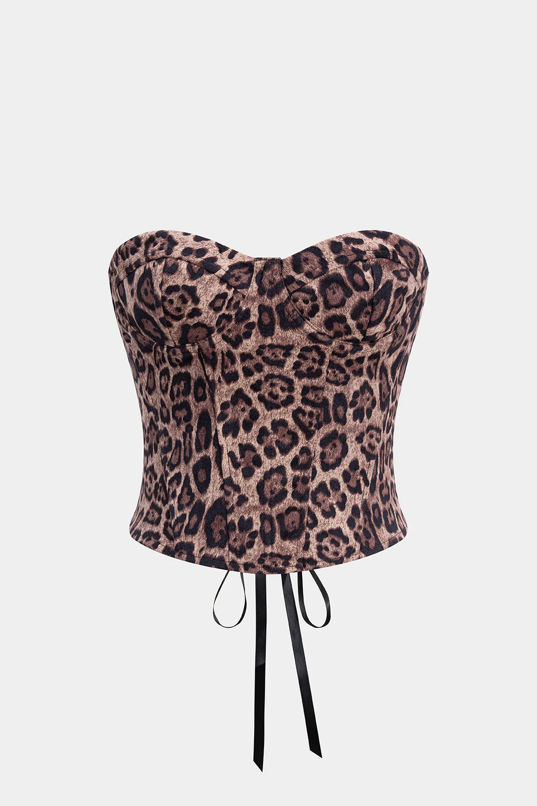 Leopard Print Suede Tie-Back Underwire Strapless Tube Top