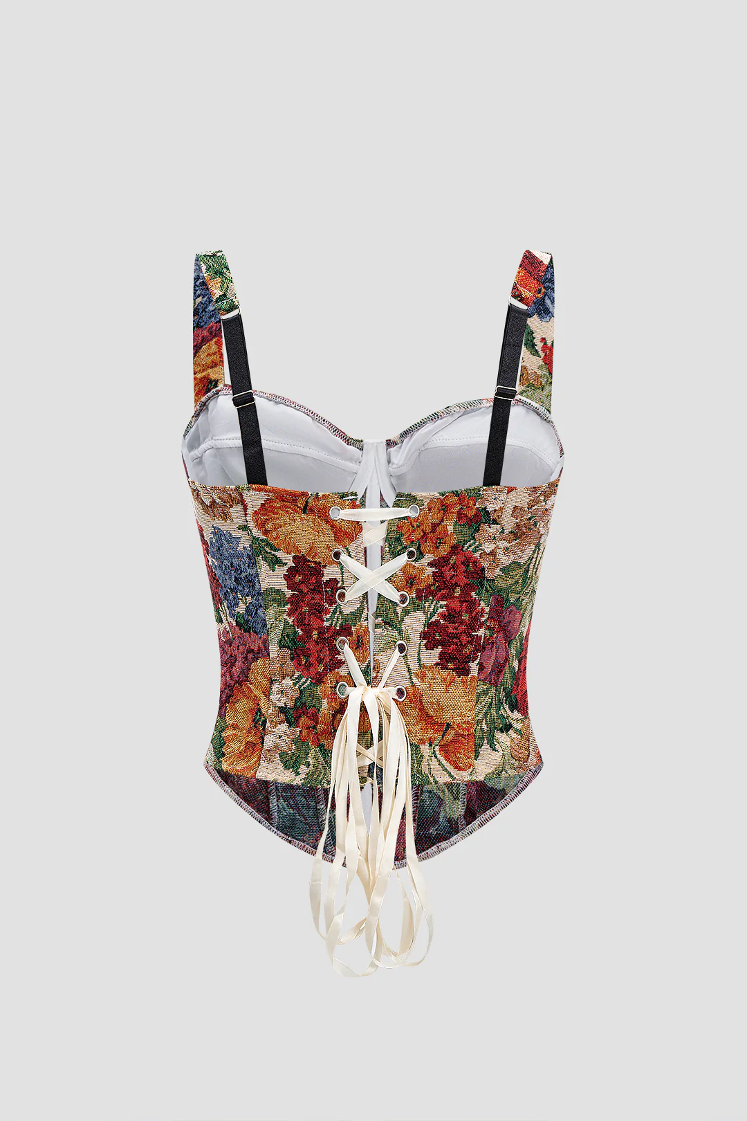Vintage Floral Print Corset Tie-Back Slip Camisole Top