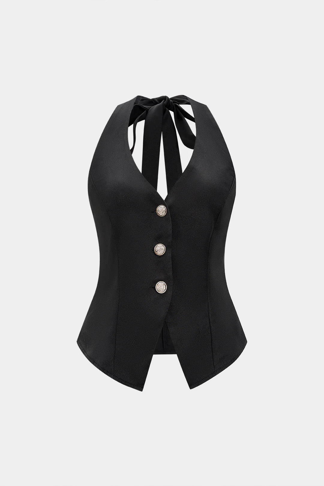 Halter Neck Metallic Button Tie-Back Camisole Top