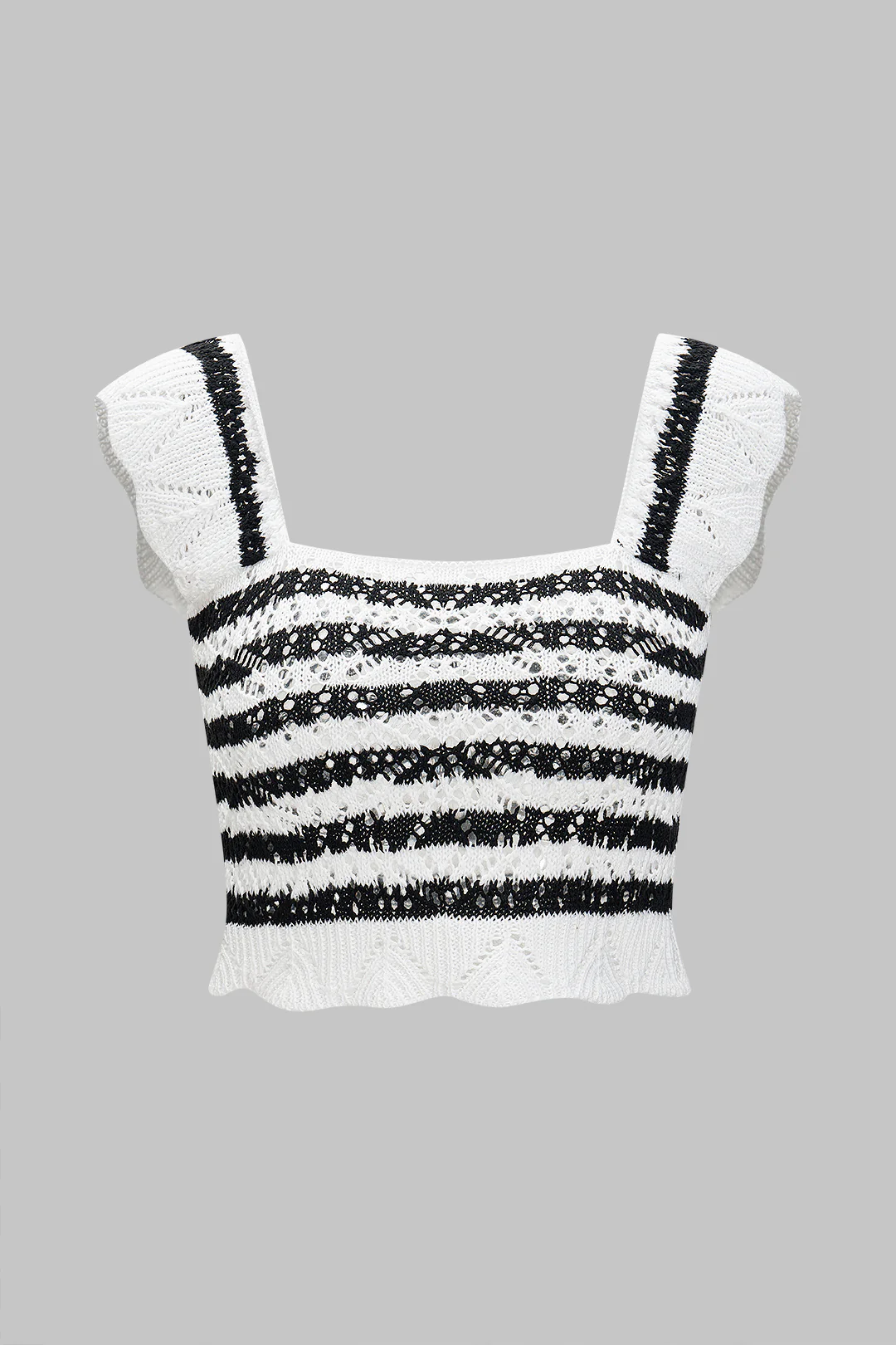 Knit Hollow Out Contrast Stripe Print Tank Top And Shorts Set