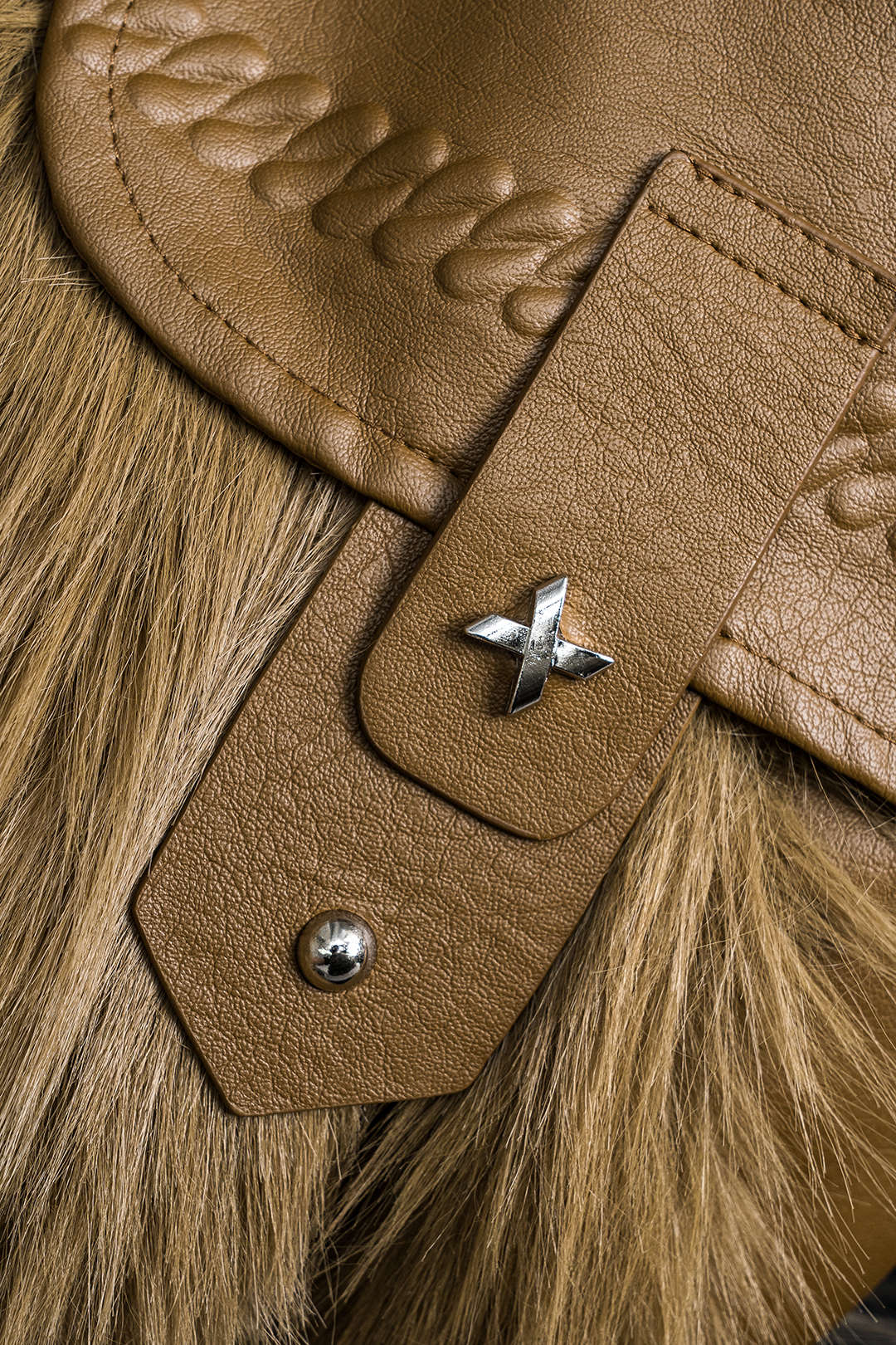 Faux Leather and Fur Patchwork Coat