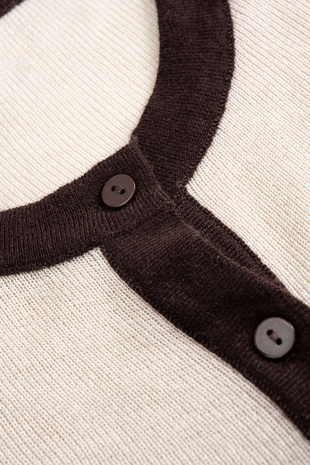 Knit Contrast Button Long-Sleeved Top