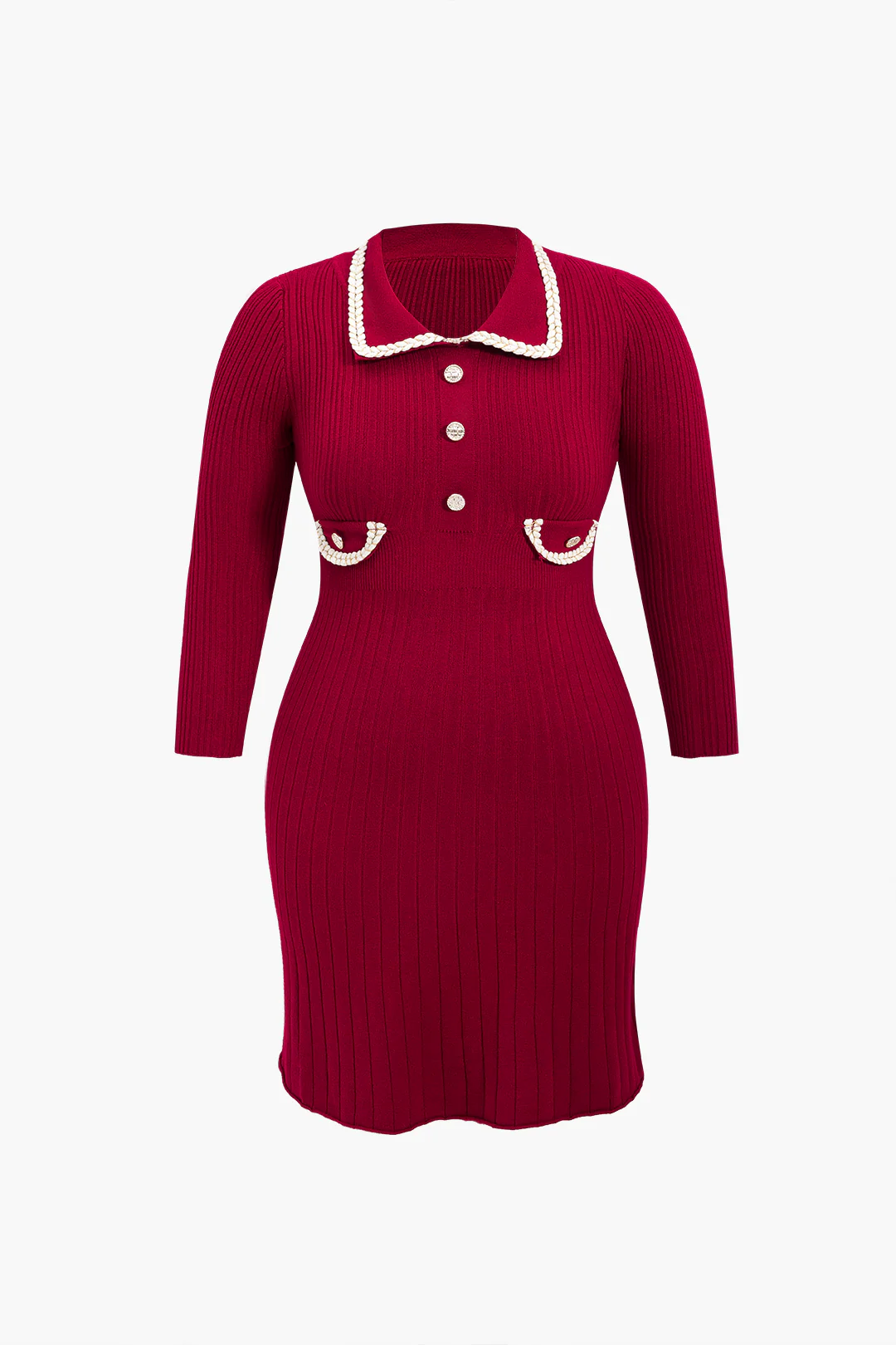Plus Size Knit Button Fake Pocket Dress