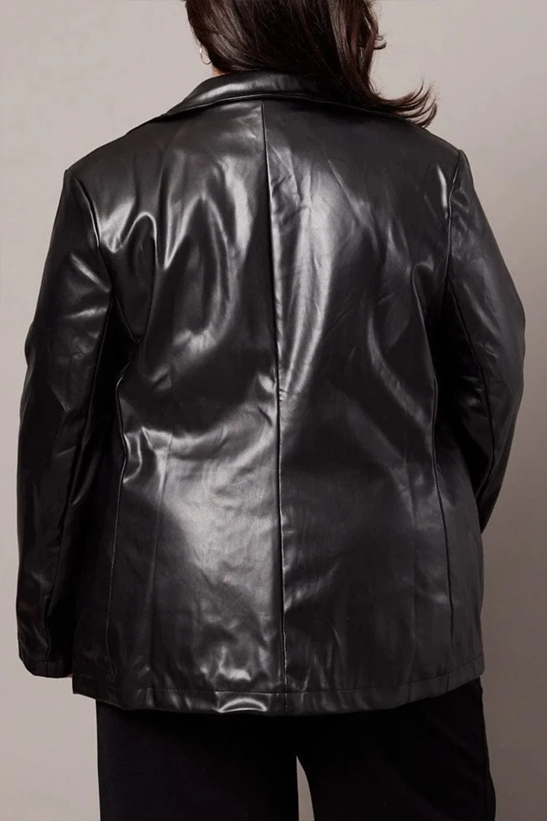 Plus Size Solid Pu Leather Jacket